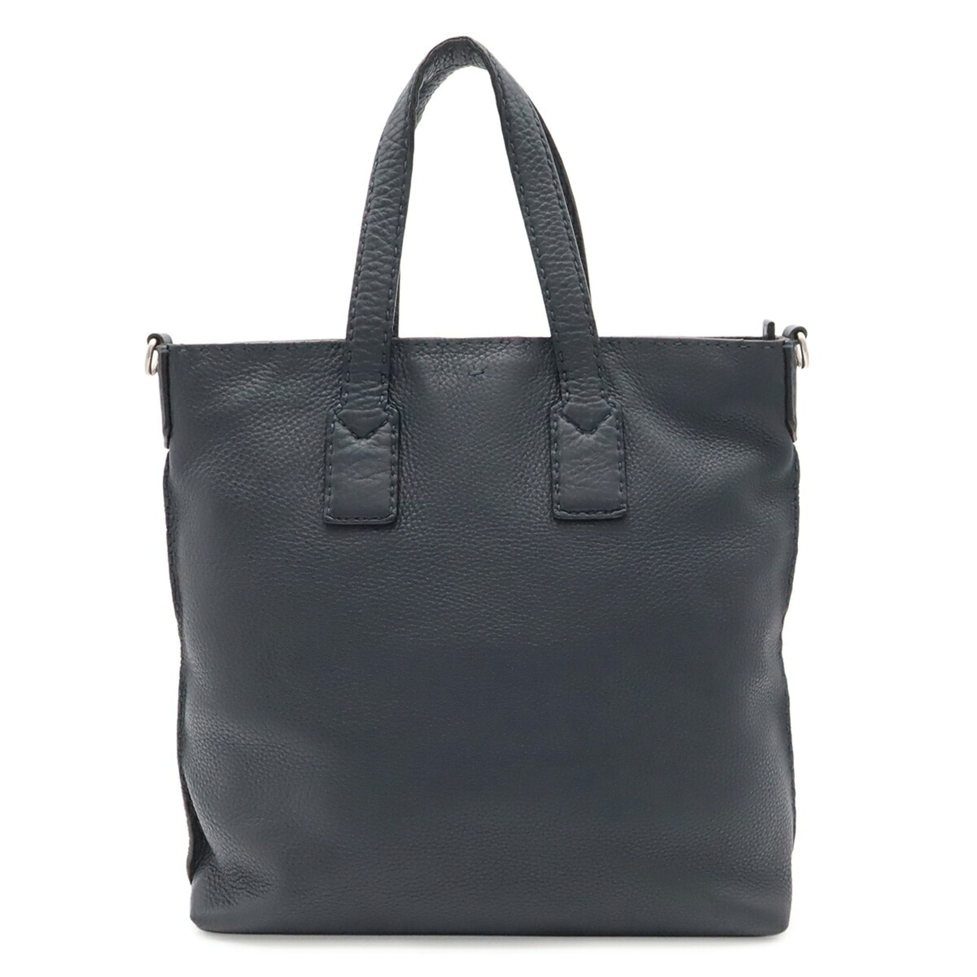 Fendi Selleria Navy Leather Shoulder Bag Tote Bag (Pre-Owned)