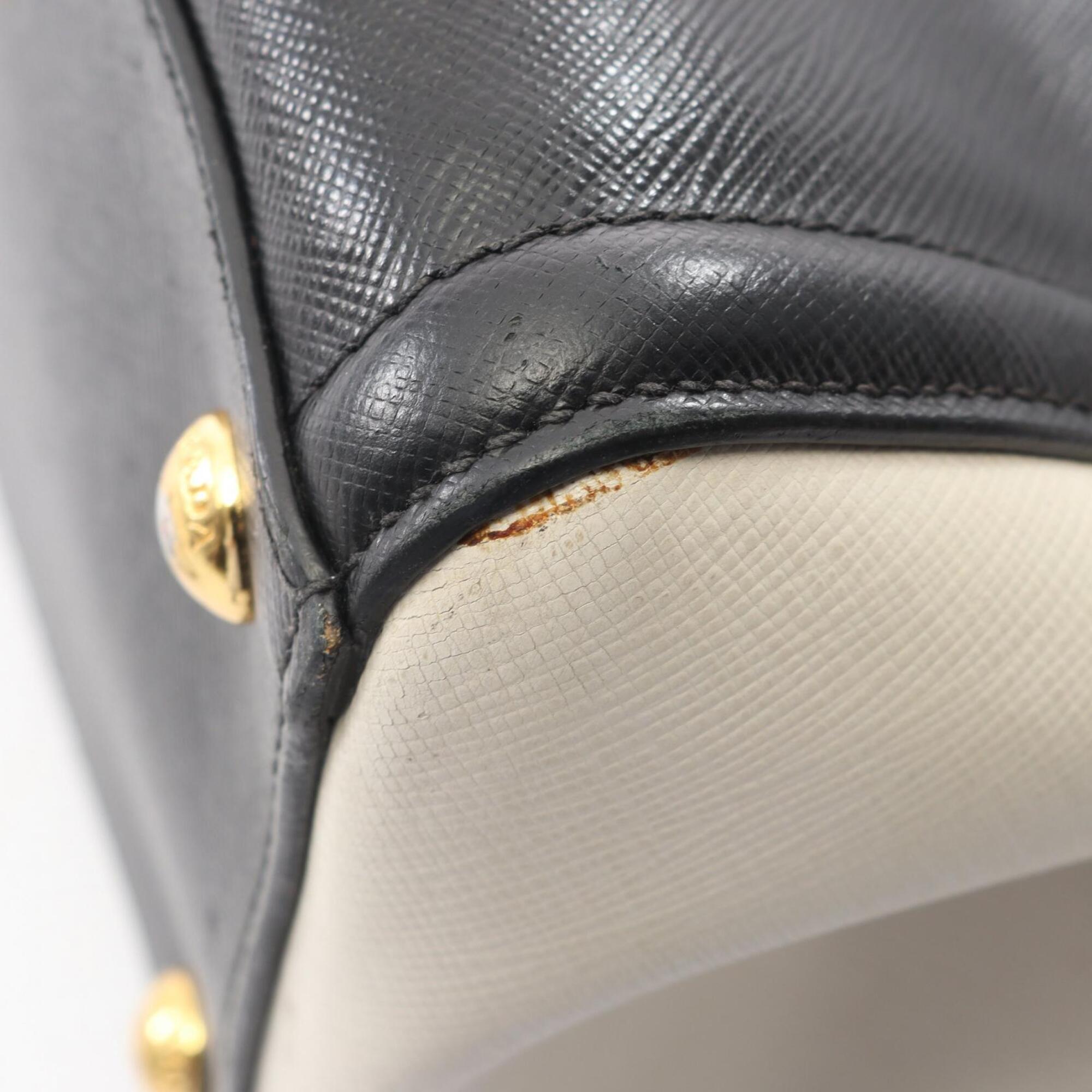 Prada Black White Saffiano Triangle Handbag Tote Bag (Pre-Owned)