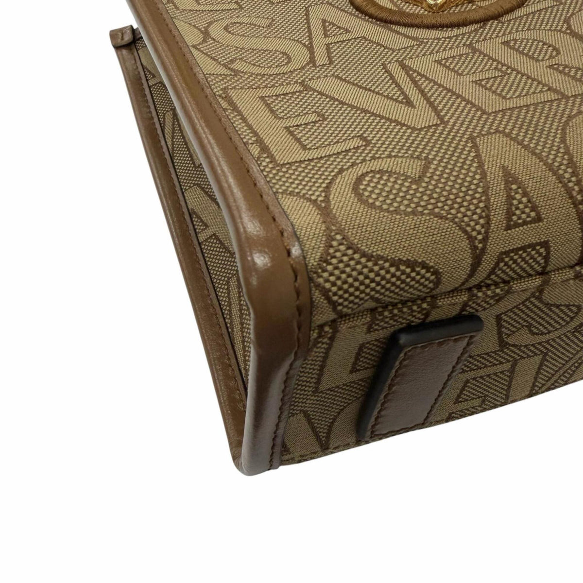 Versace Beige Brown Canvas Leather Handbag Shoulder Bag (Pre-Owned)