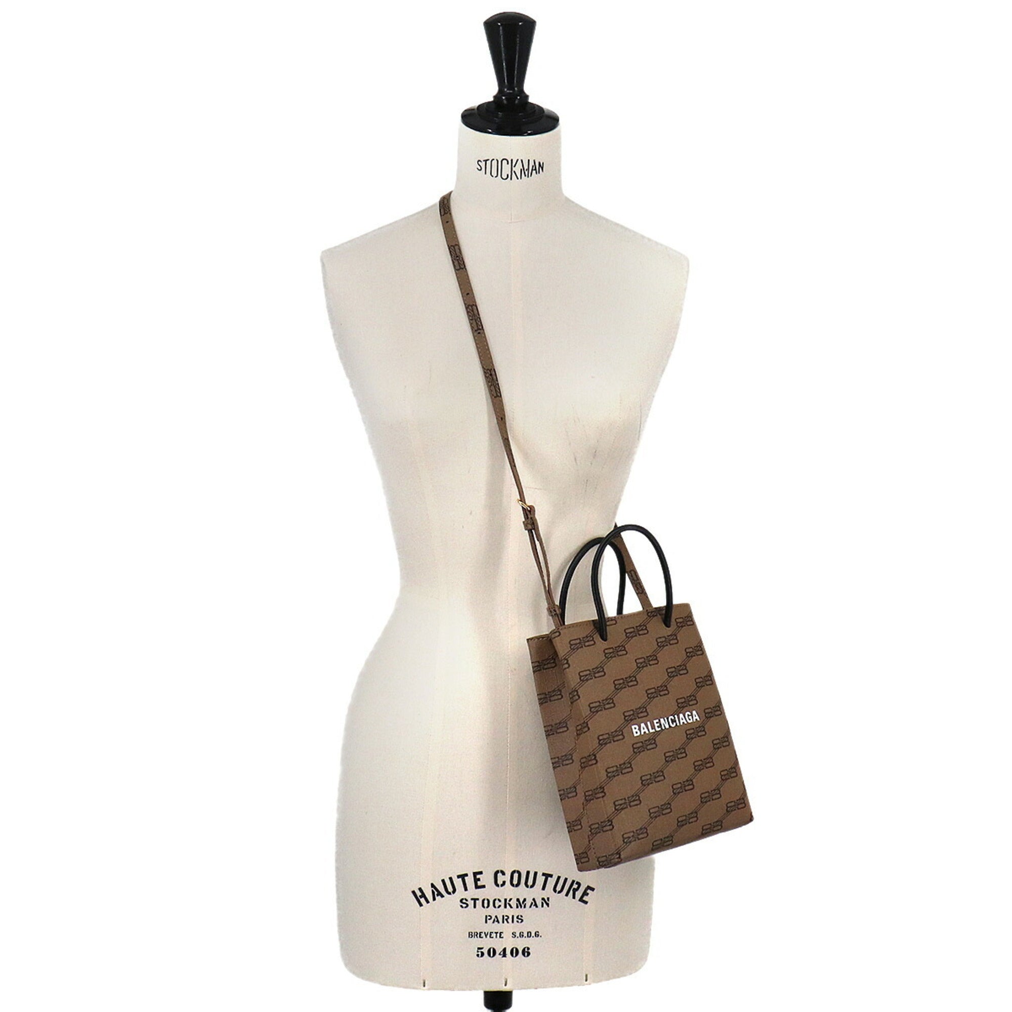 Balenciaga Black Brown White Pvc Leather Shopping Bag (Pre-Owned)