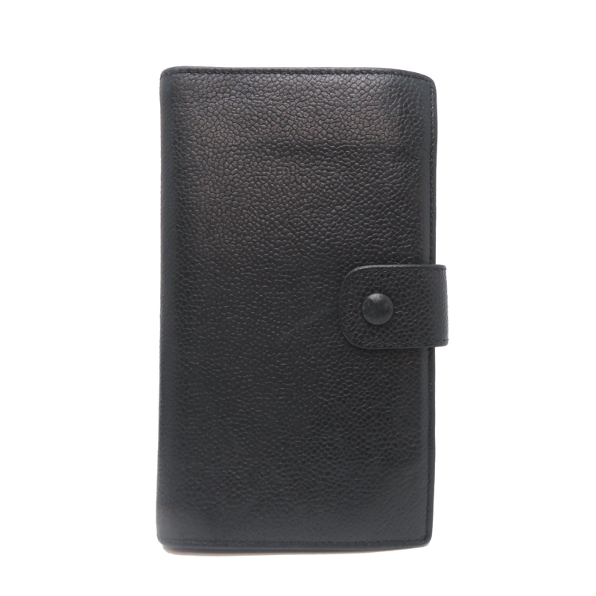 Chanel Black Grained Calfskin Long Wallet (Bi-Fold) (Pre-Owned)
