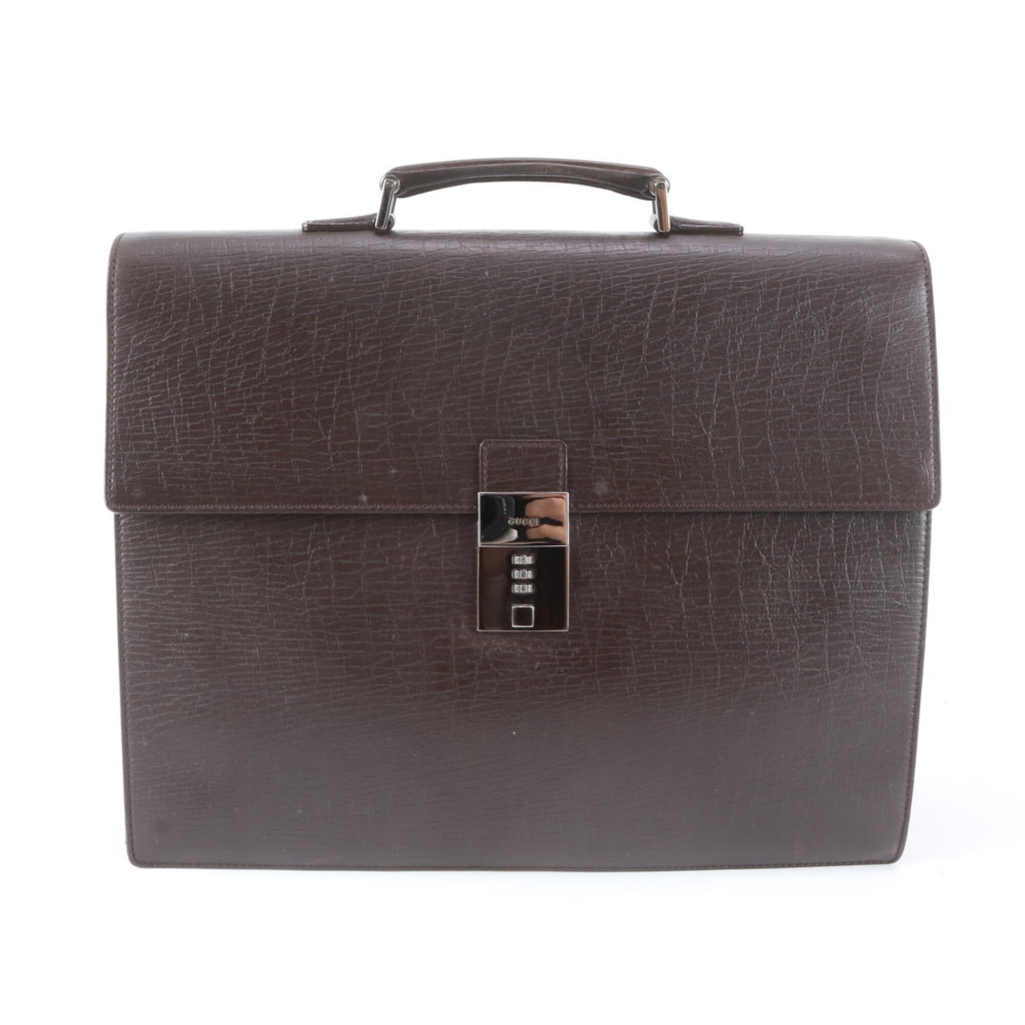 Gucci Brown Dark Brown Leather Briefcase Handbag Tote Bag (Pre-Owned)