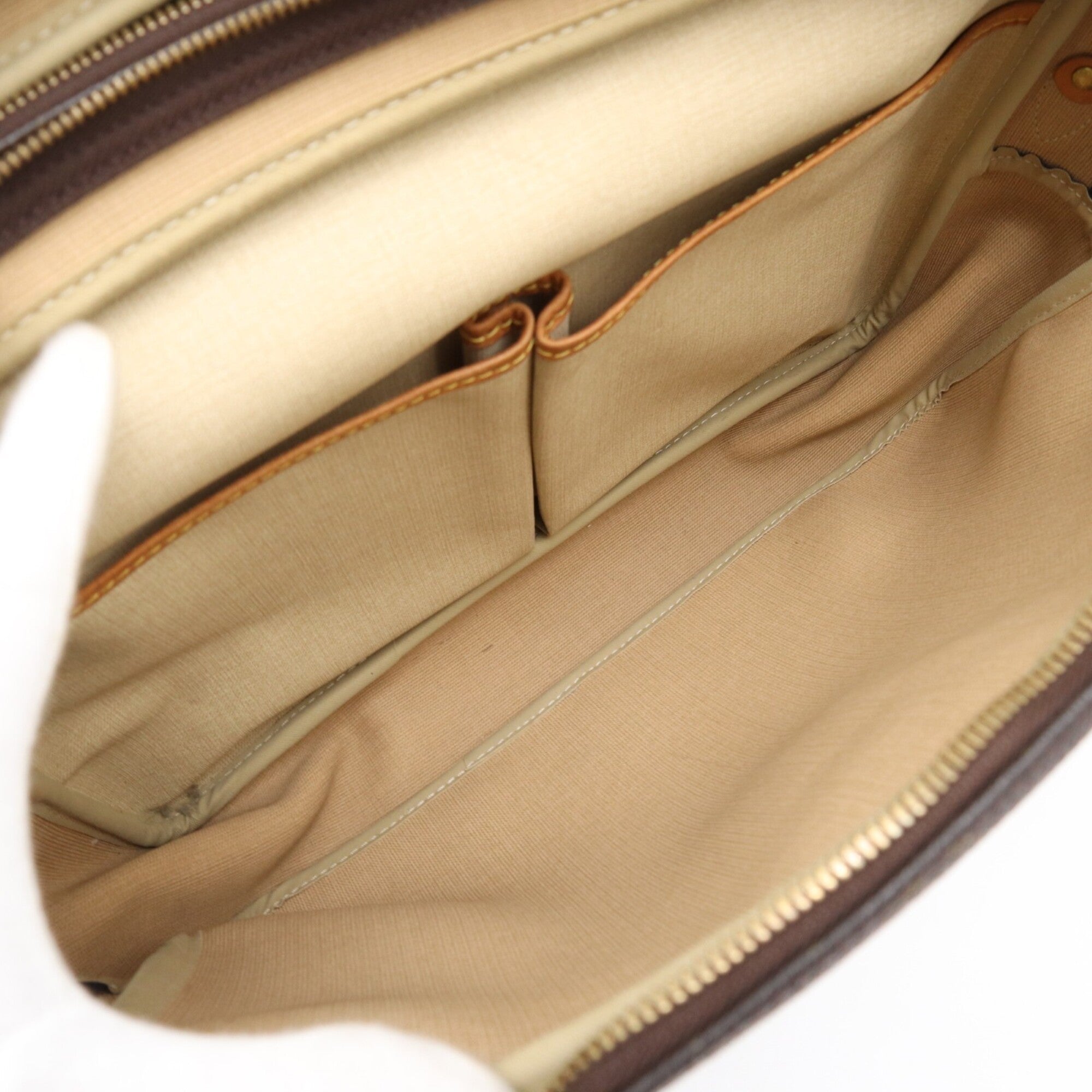 Louis Vuitton Beige Brown Monogram Coated Canvas Leather Shoulder Bag (Pre-Owned)