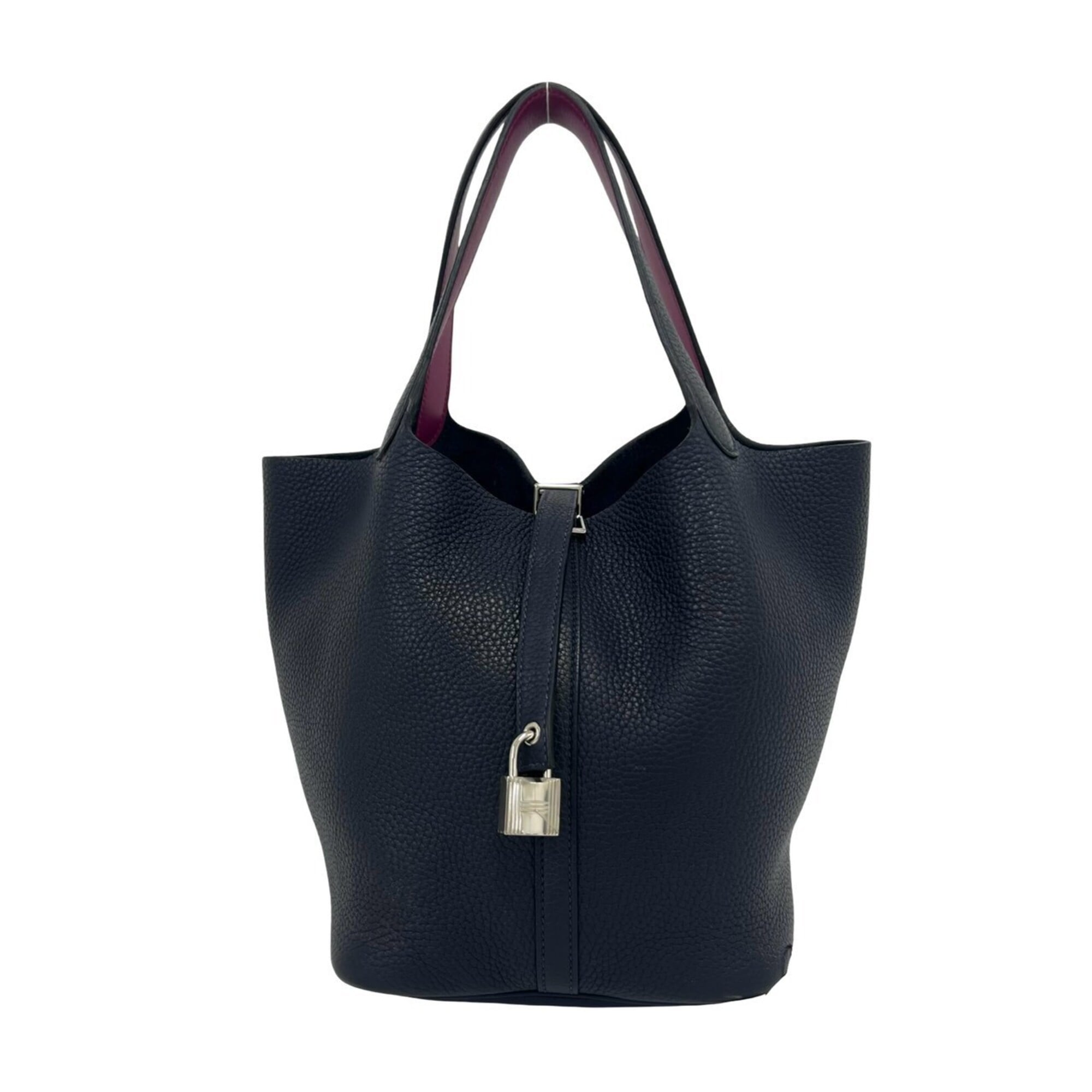 Hermes Navy Taurillon Clemence Leather Handbag Tote Bag (Pre-Owned)