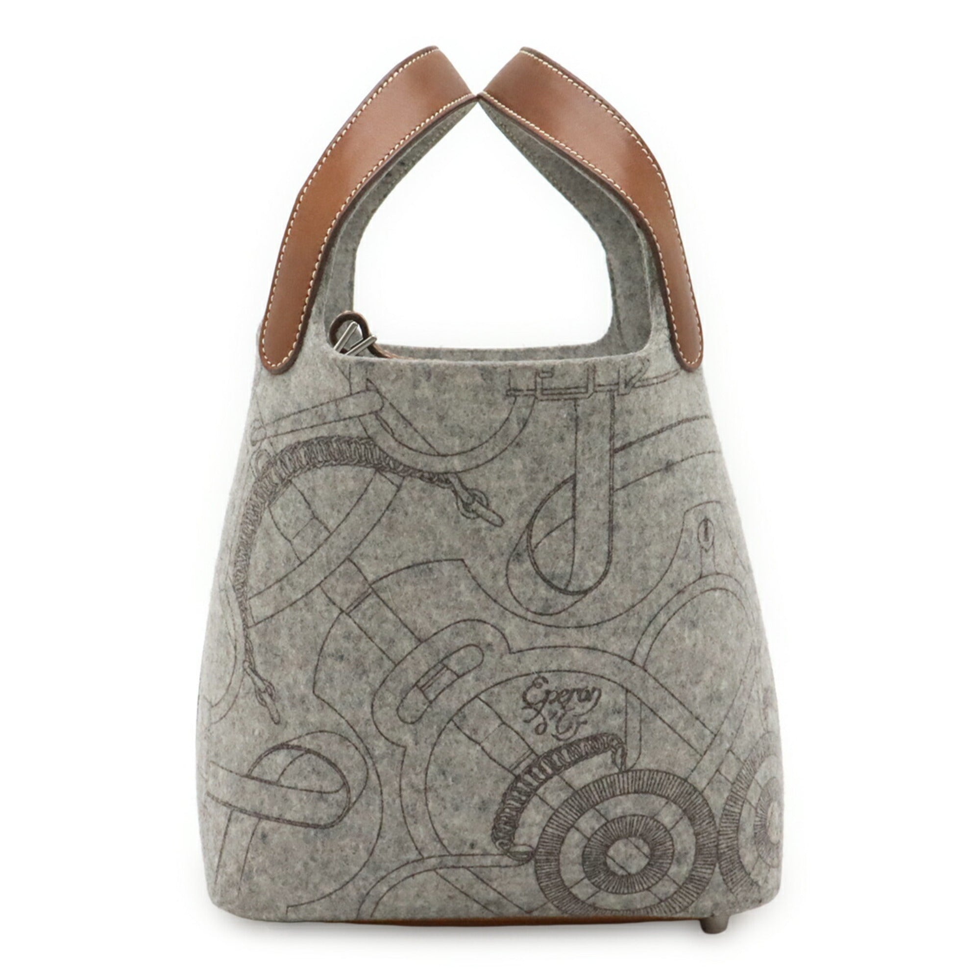 Hermes Picotin Gray Brown Felt Swift Leather Handbag Tote Bag (Pre-Owned)