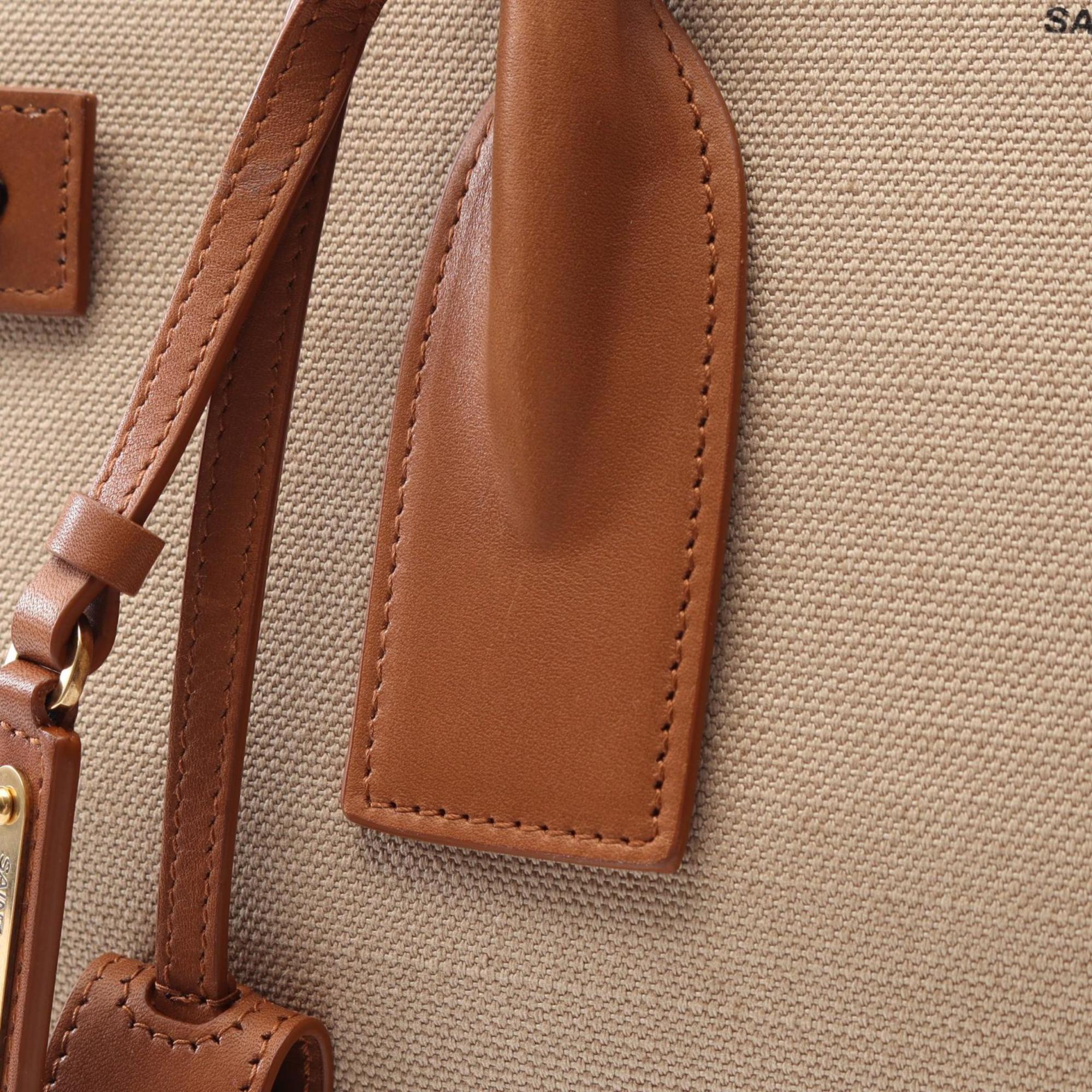 Saint Laurent Beige Brown Canvas Leather Tote Bag (Pre-Owned)
