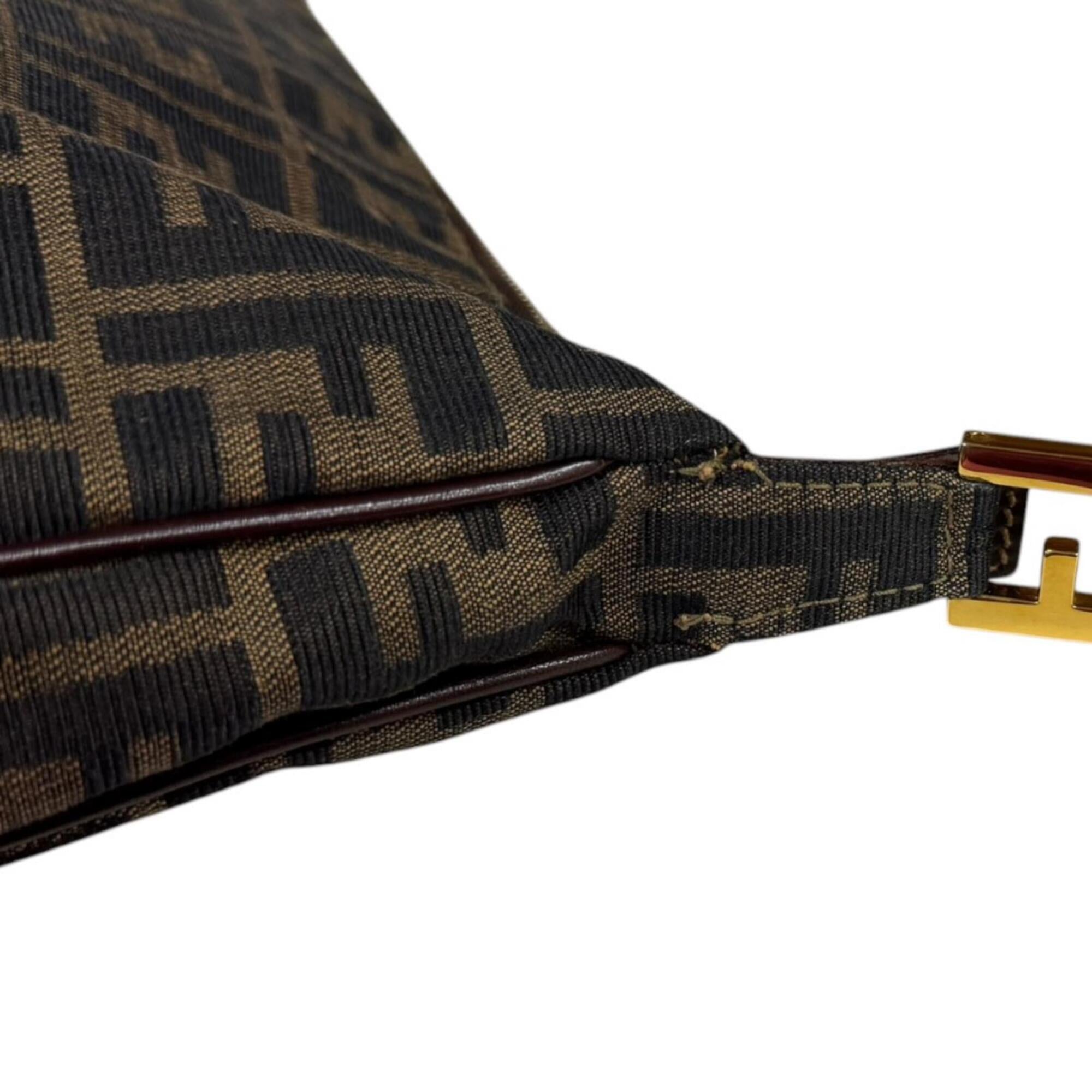 Fendi Zucca Black Brown Canvas Leather Handbag Shoulder Bag (Pre-Owned)