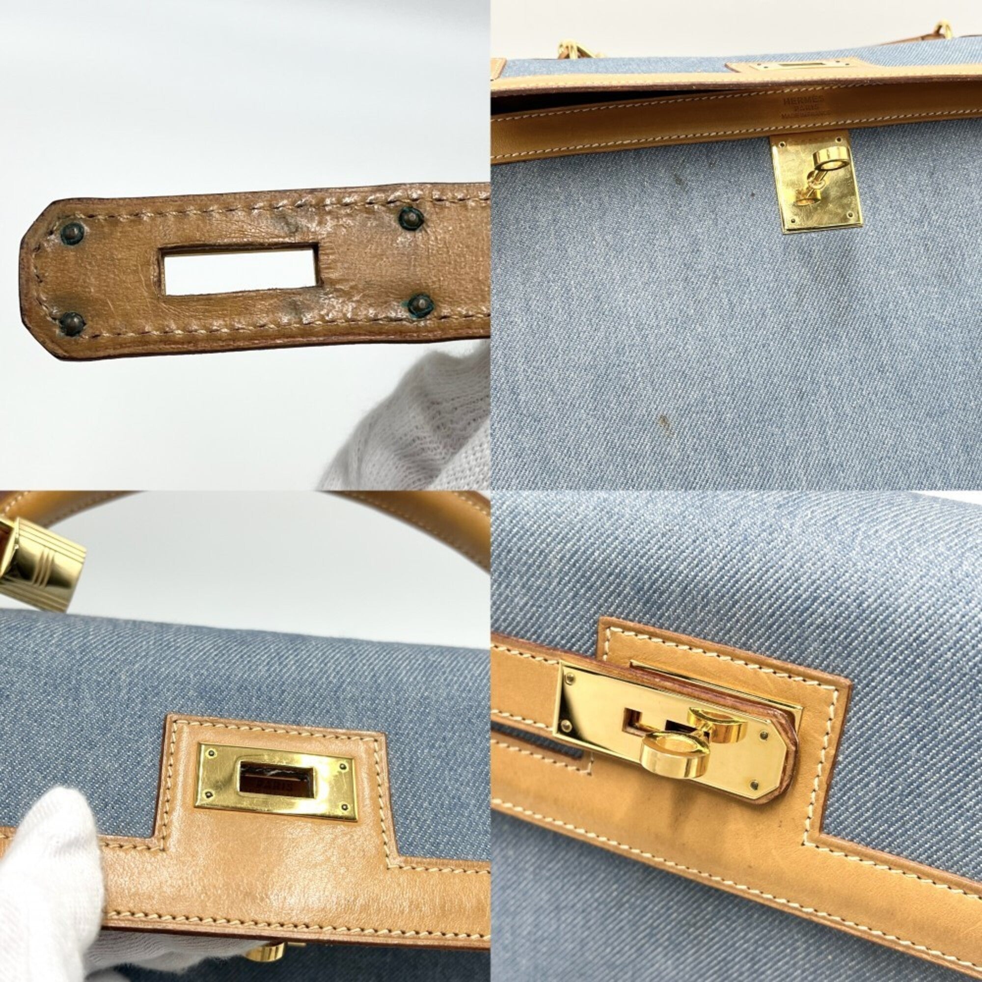 Hermes Black Brown Light Blue White Denim Handbag Shoulder Bag (Pre-Owned)
