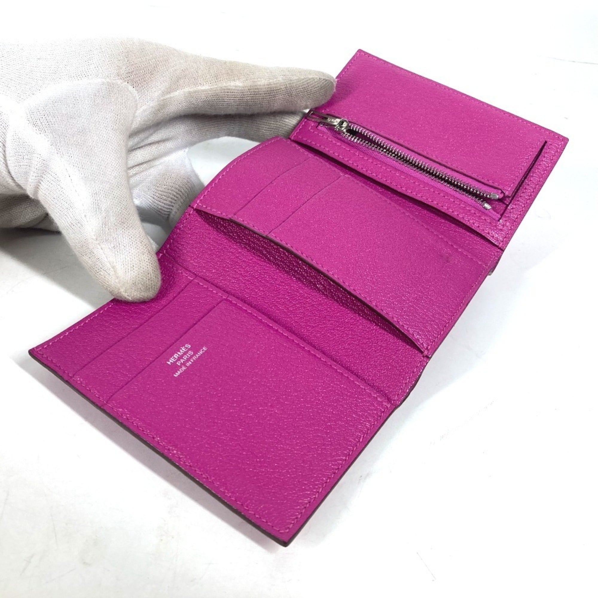 Hermes Pink Purple Chevre Leather Wallet (Tri-Fold) (Pre-Owned)
