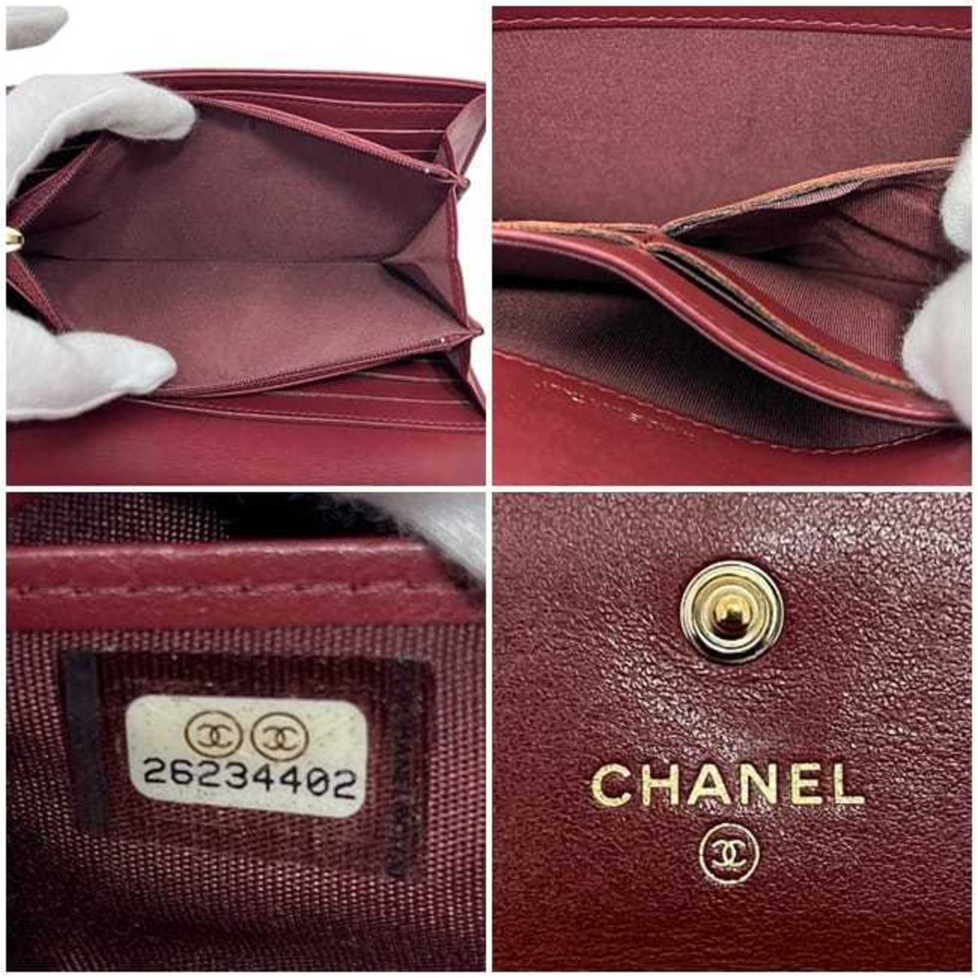 Chanel Bordeaux Leather Long Wallet (Bi-Fold) (Pre-Owned)