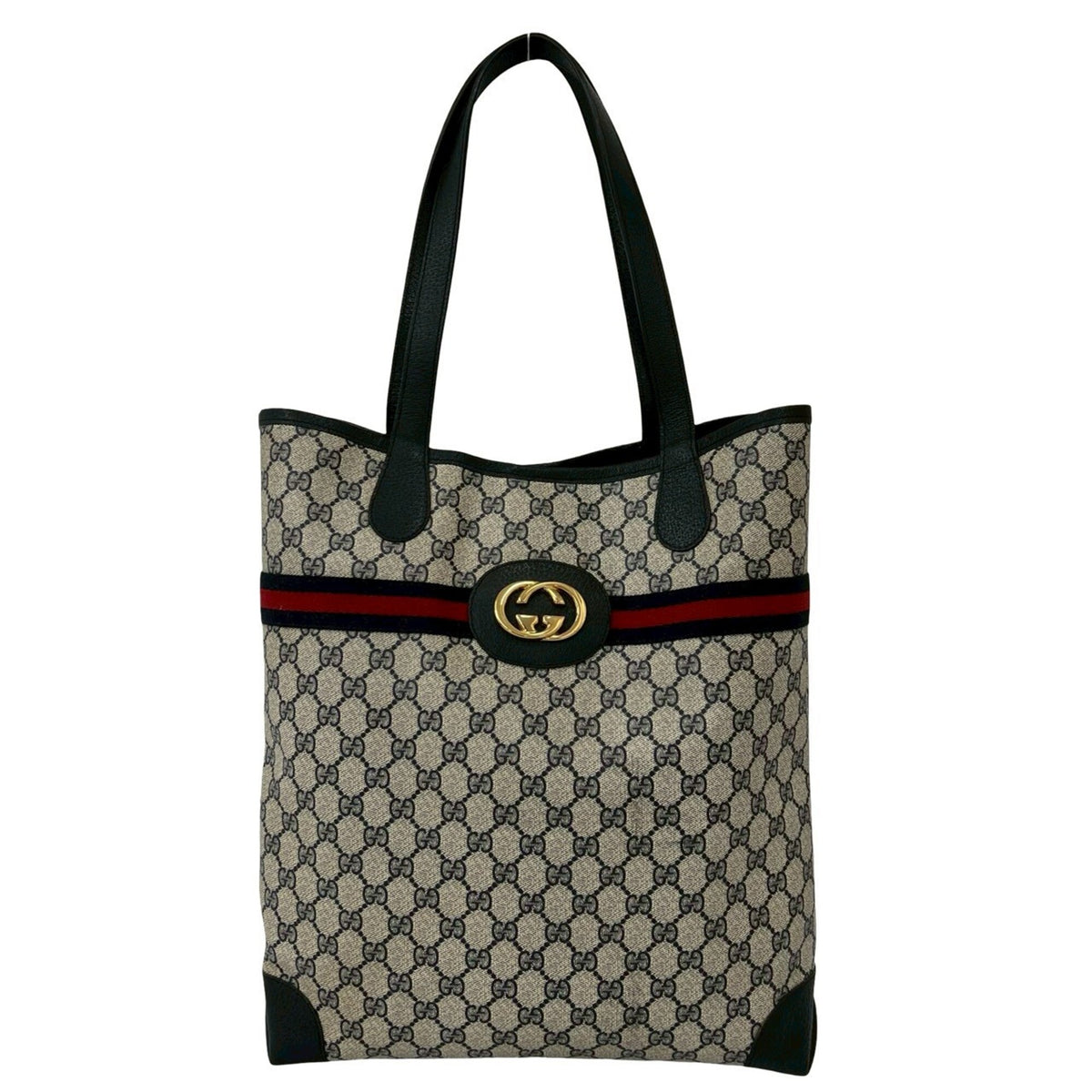 Gucci Navy Red Color Pvc Leather Handbag Tote Bag (Pre-Owned)