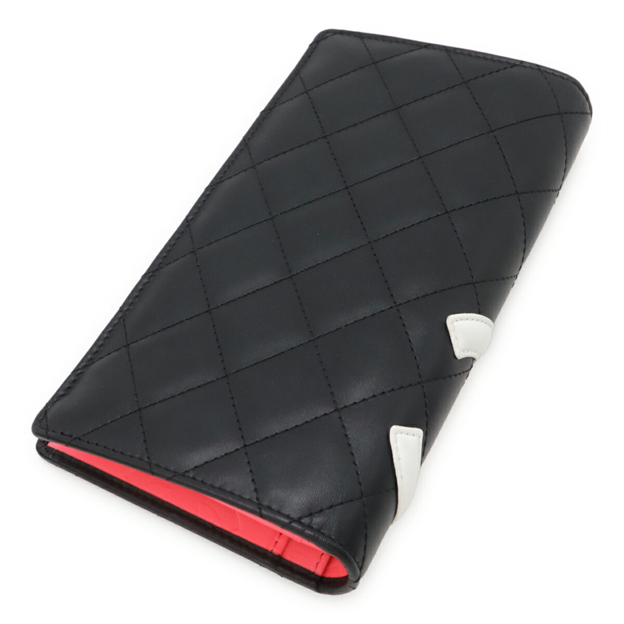 Chanel Black Pink White Leather Long Wallet (Bi-Fold) (Pre-Owned)