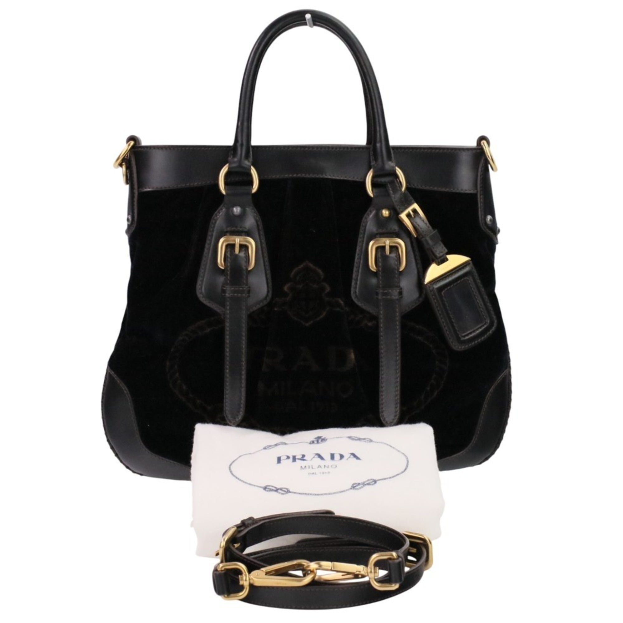 Prada Dark Brown Velvet Leather Handbag Shoulder Bag (Pre-Owned)