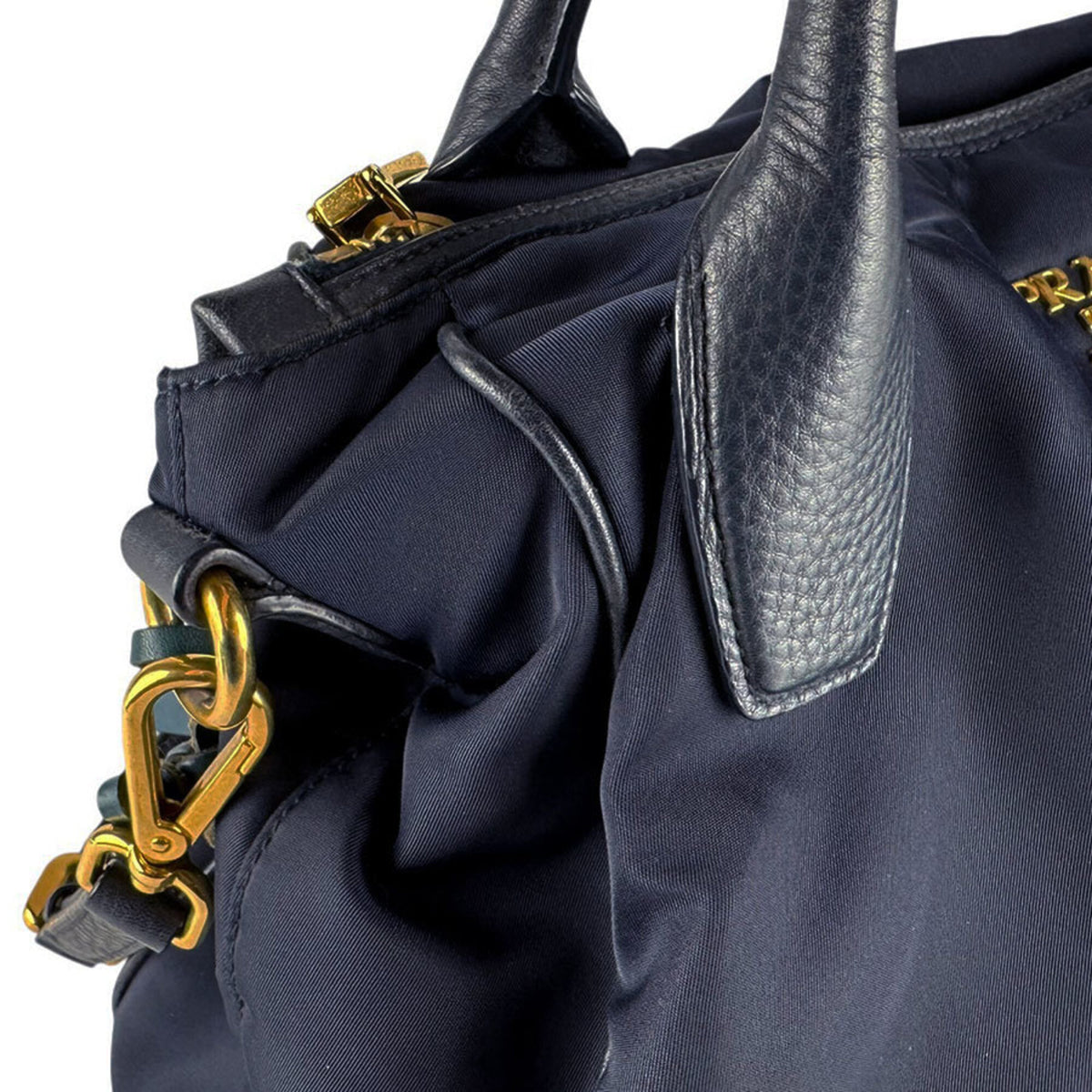 Prada Navy Nylon Leather Handbag Shoulder Bag (Pre-Owned)