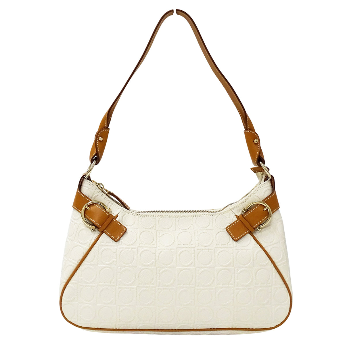 Salvatore Ferragamo Brown White Leather Handbag Shoulder Bag (Pre-Owned)