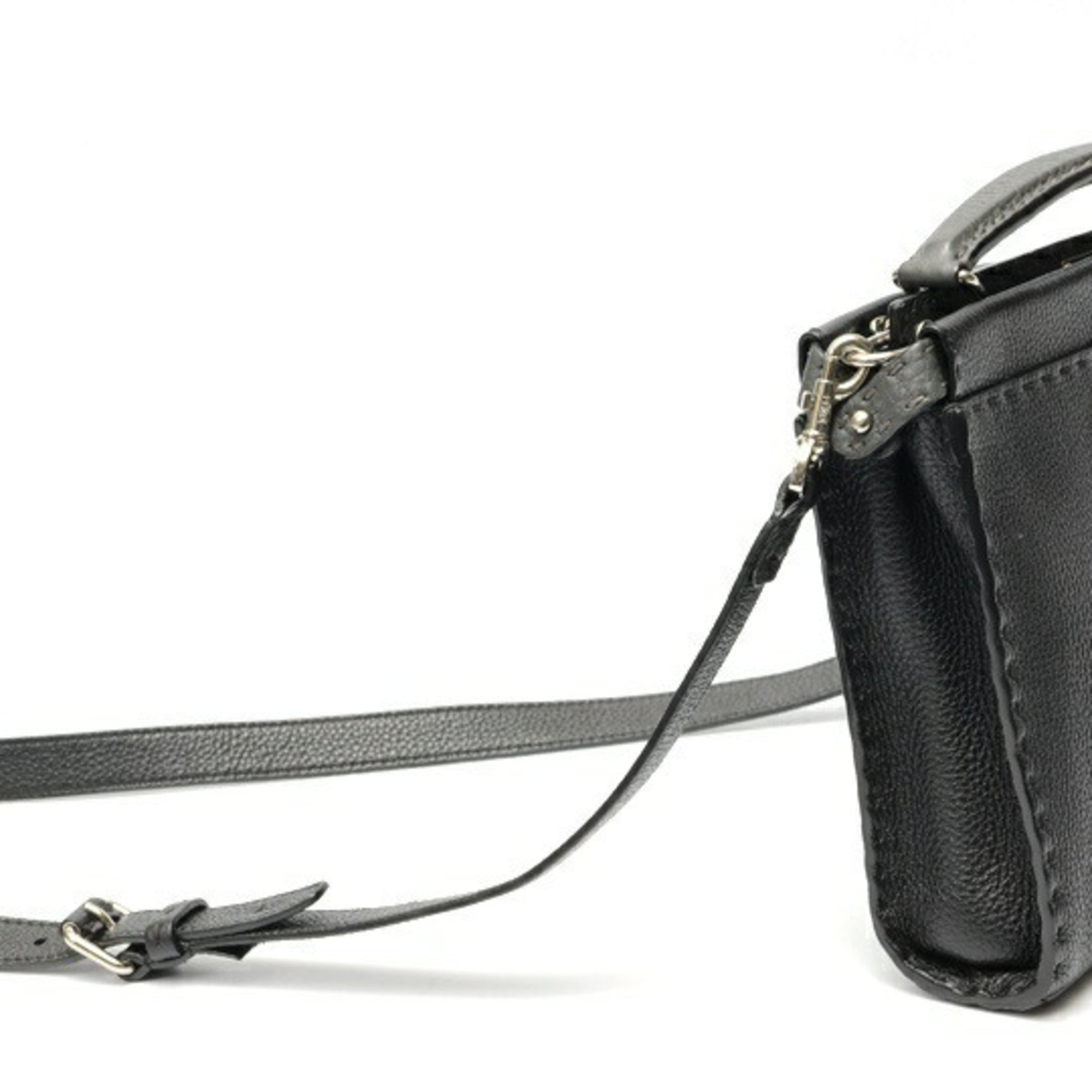 Fendi Black Gray Leather Shoulder Bag (Pre-Owned)