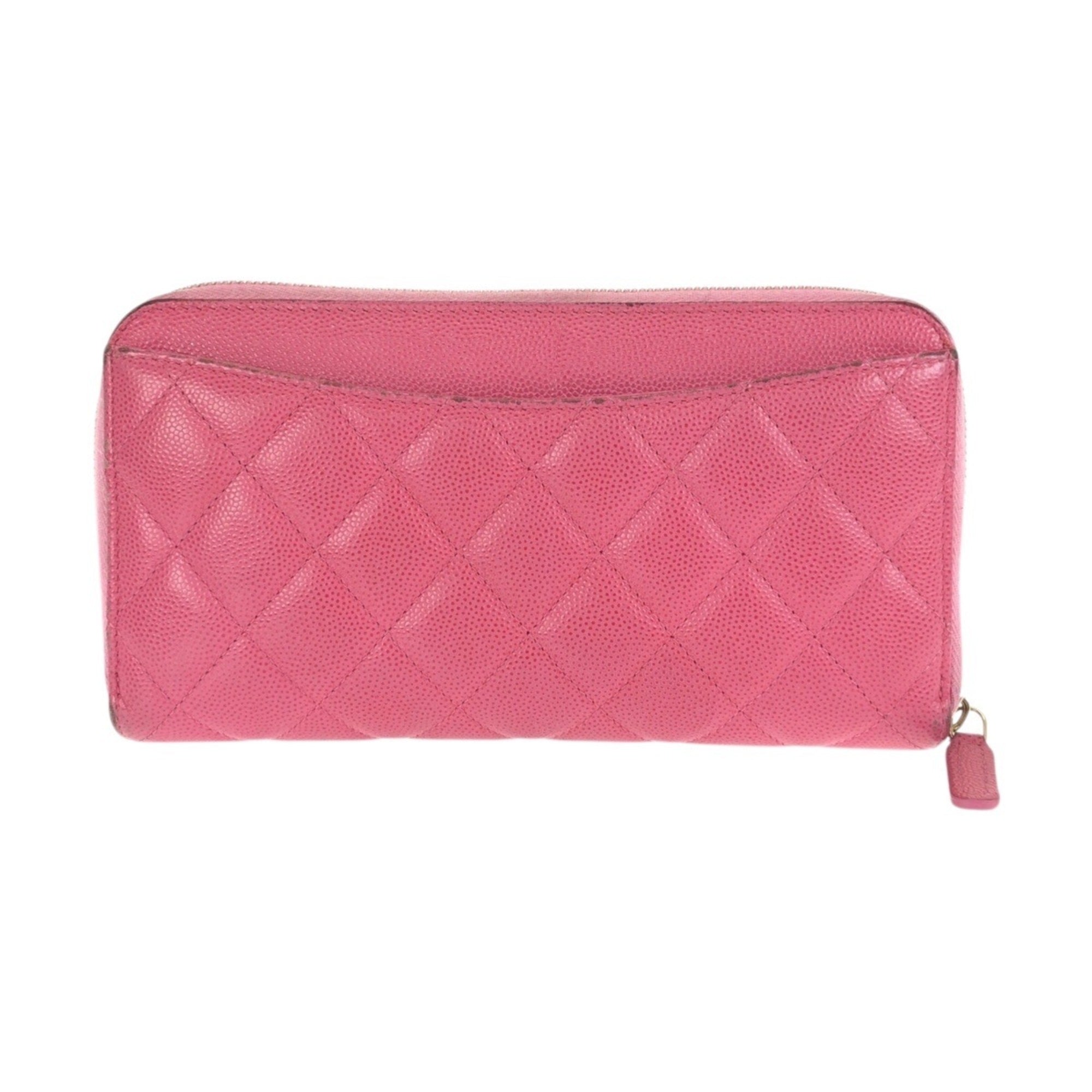 Chanel Pink Grained Calfskin Long Wallet (Bi-Fold) (Pre-Owned)