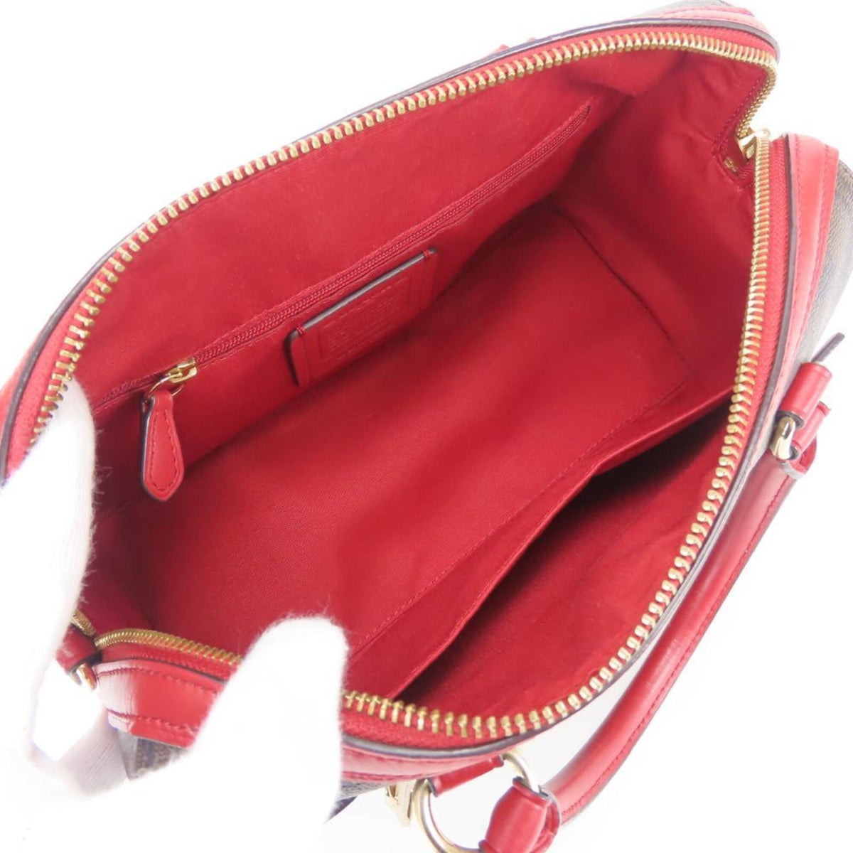 Coach Signature Brown Red Color Signature Line Handbag (Pre-Owned)