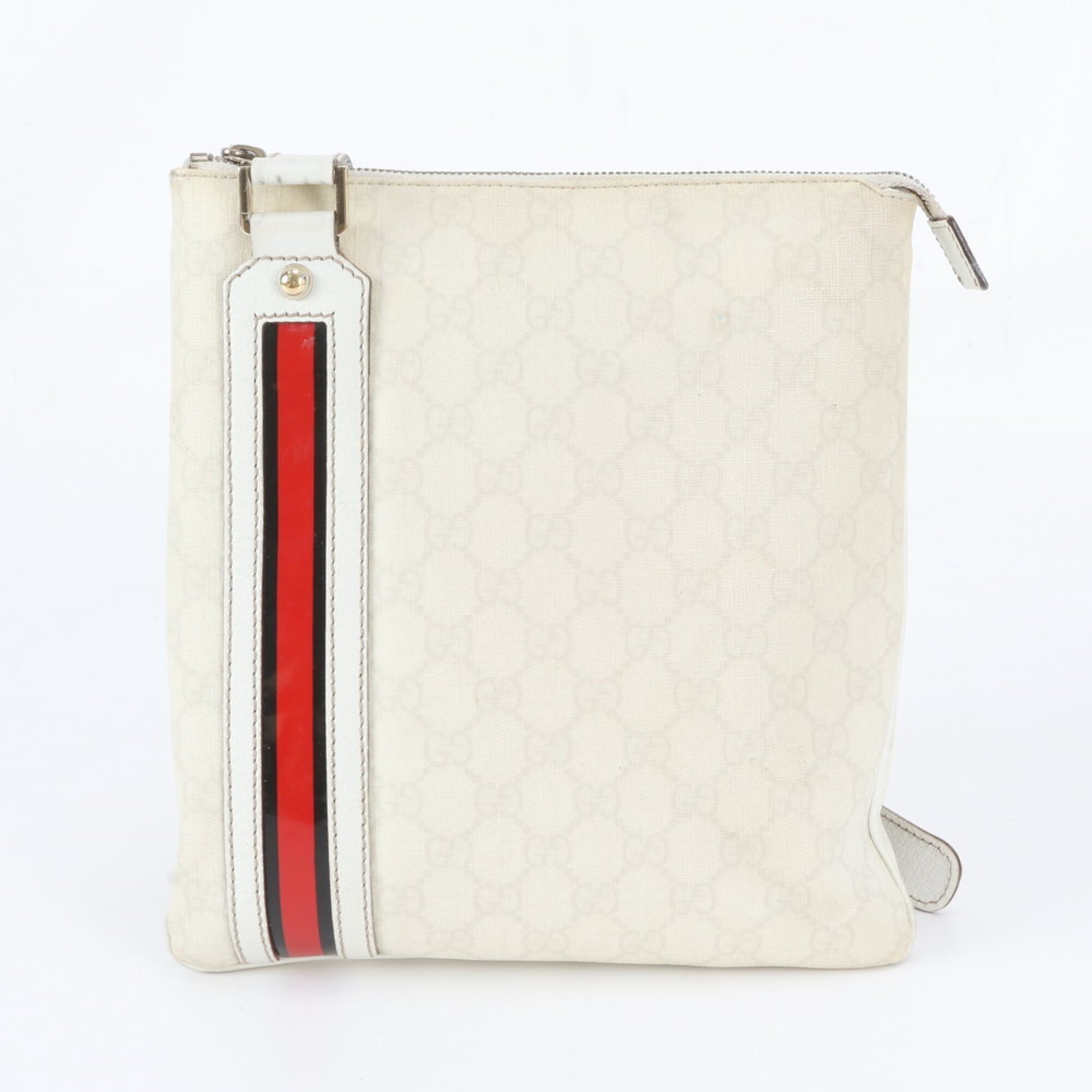 Gucci White Leather Coated Canvas Shoulder Bag (Pre-Owned)