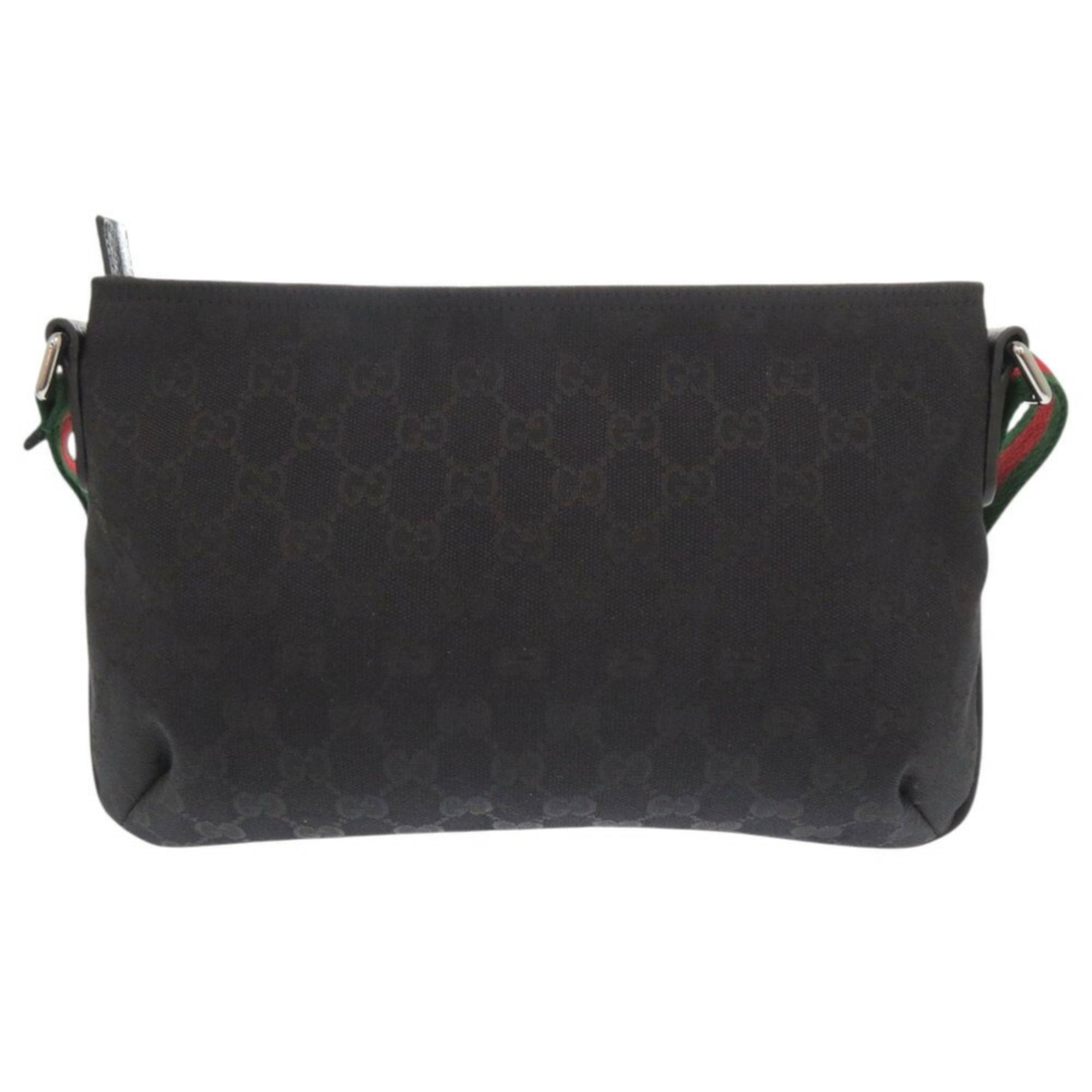 Gucci Black Green Red Color Gg Canvas Leather Shoulder Bag (Pre-Owned)