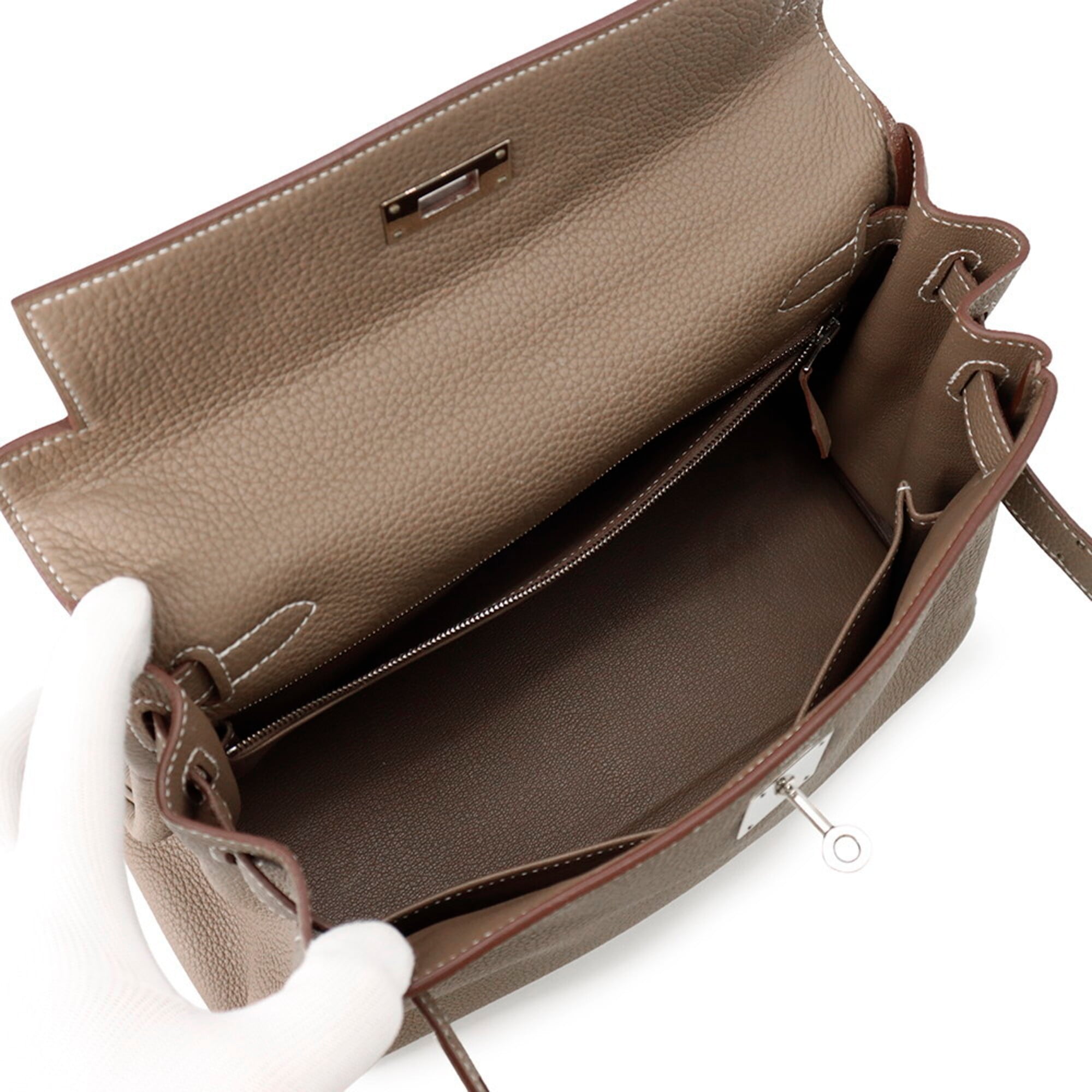 Hermes Kelly Etoupe Gray Togo Leather Handbag (Pre-Owned)