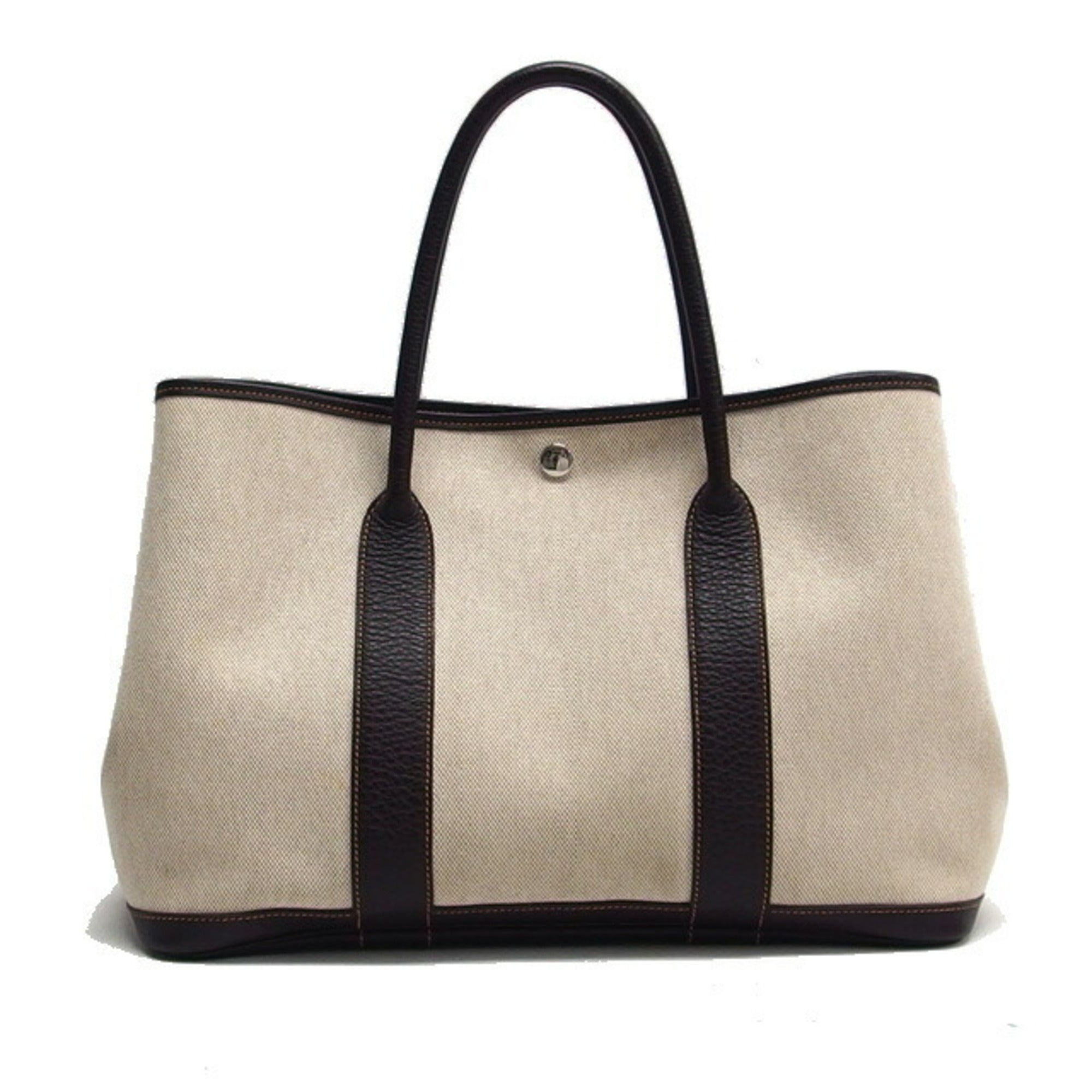 Hermes Garden Beige Dark Brown Toile H Leather Handbag Tote Bag (Pre-Owned)