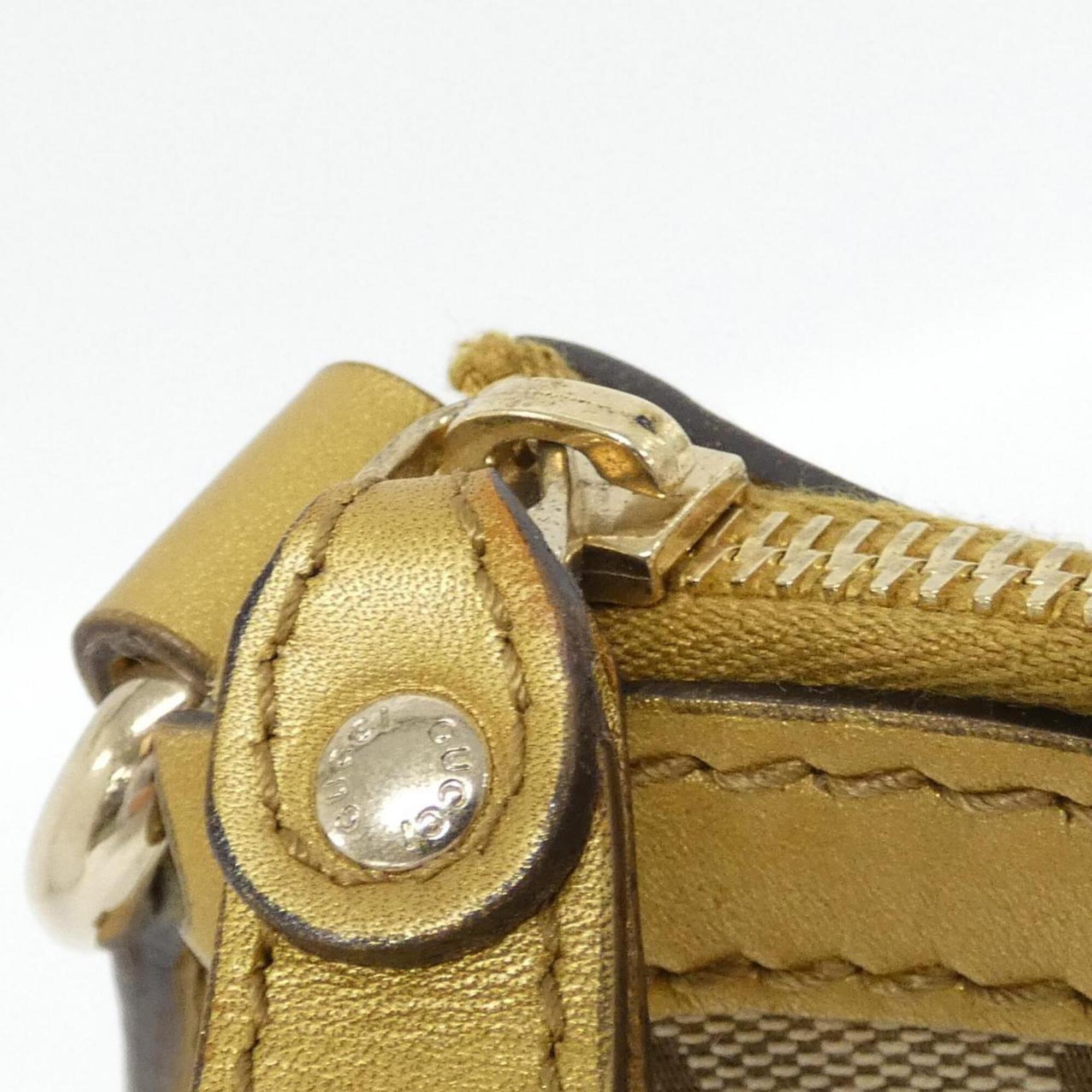Gucci Gg Canvas Beige Gold Gg Canvas Leather Shoulder Bag (Pre-Owned)