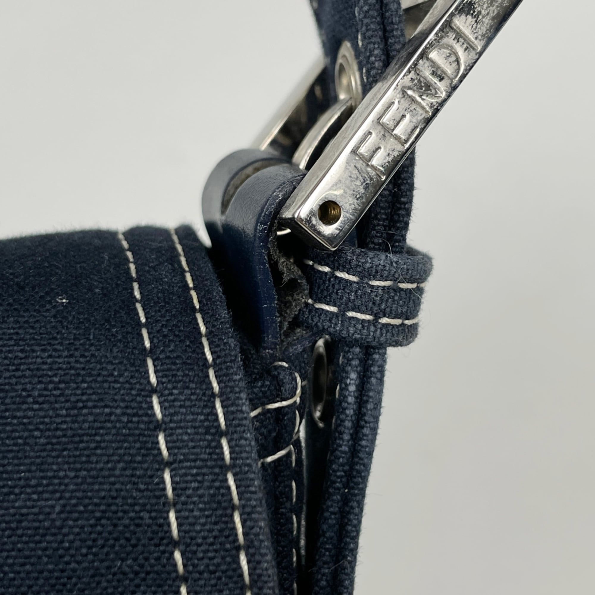 Fendi Navy Canvas Shoulder Bag (Pre-Owned)