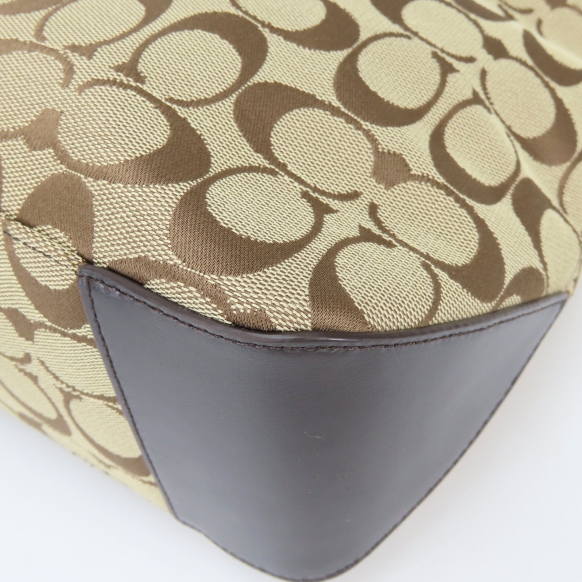 Coach Signature Beige Dark Brown Canvas Leather Tote Bag (Pre-Owned)
