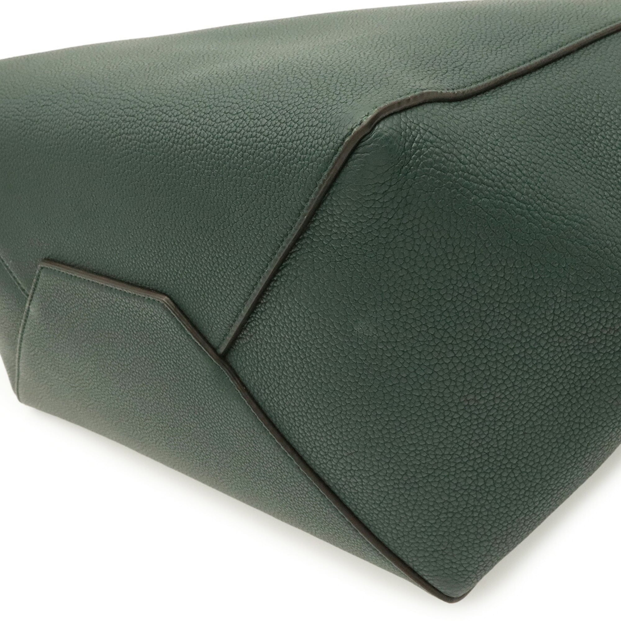 Celine Cabas Dark Green Leather Shoulder Bag Tote Bag (Pre-Owned)