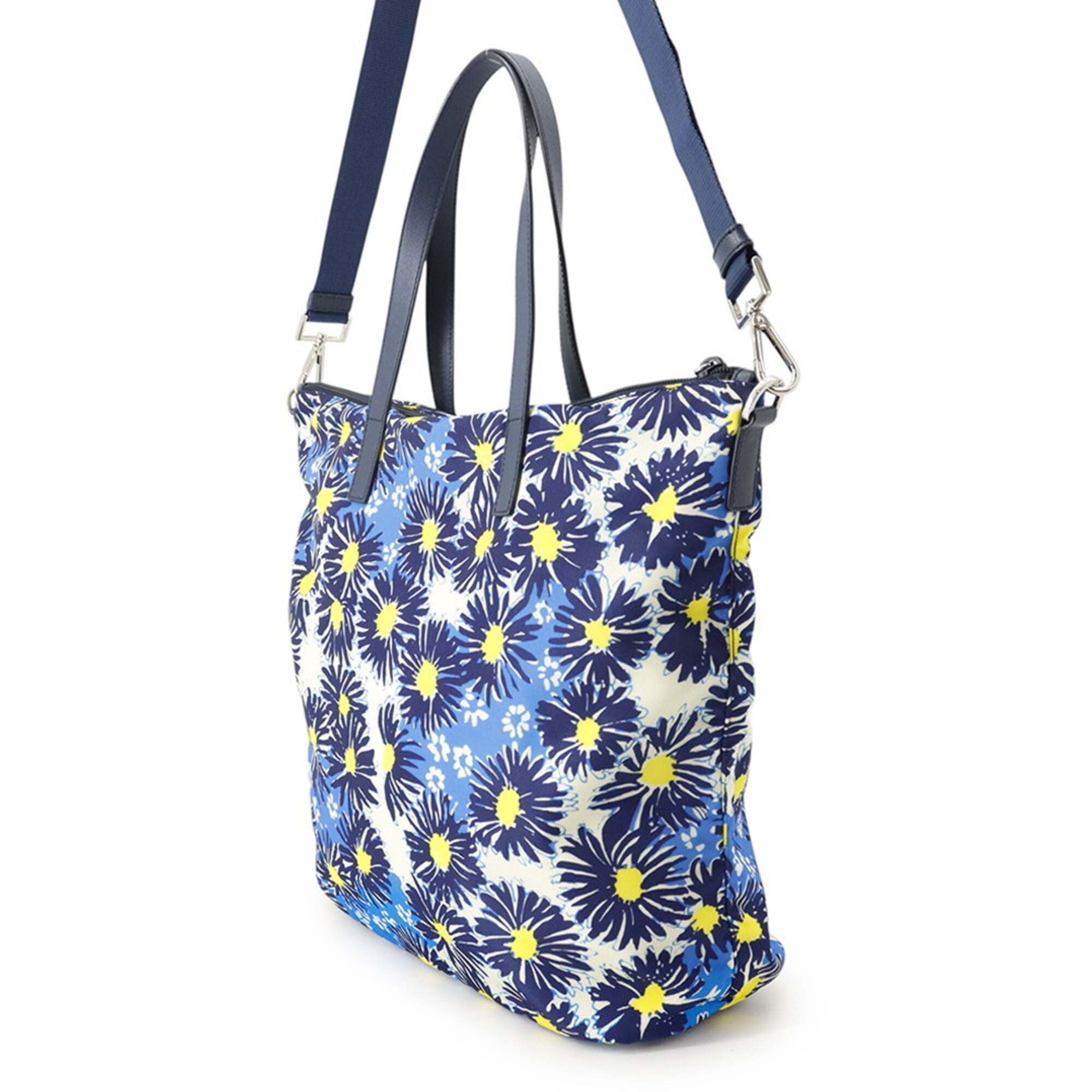 Prada Blue Yellow Nylon Leather Handbag Shoulder Bag Tote Bag (Pre-Owned)