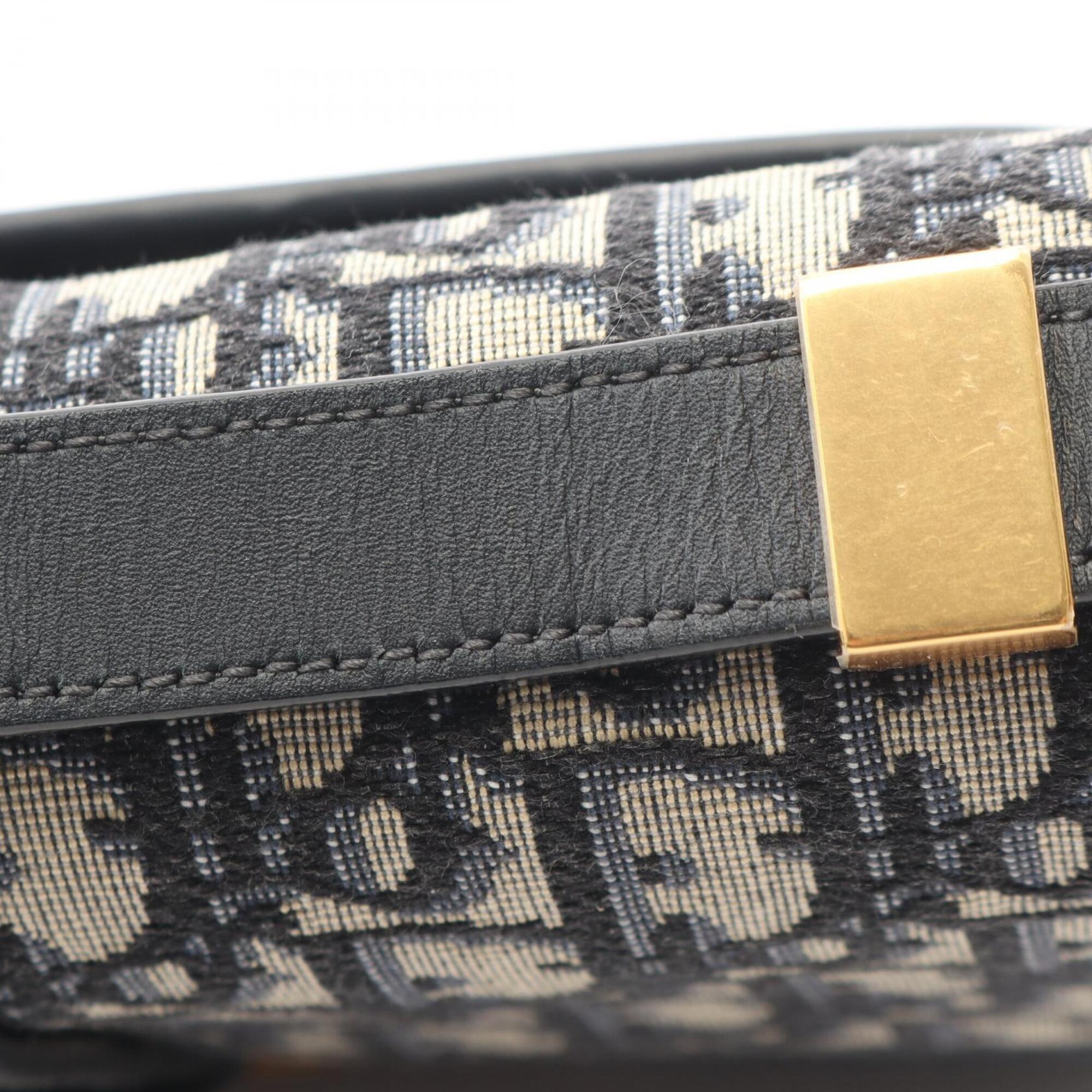 Christian Dior Beige Black Navy Canvas Leather Handbag Shoulder Bag (Pre-Owned)