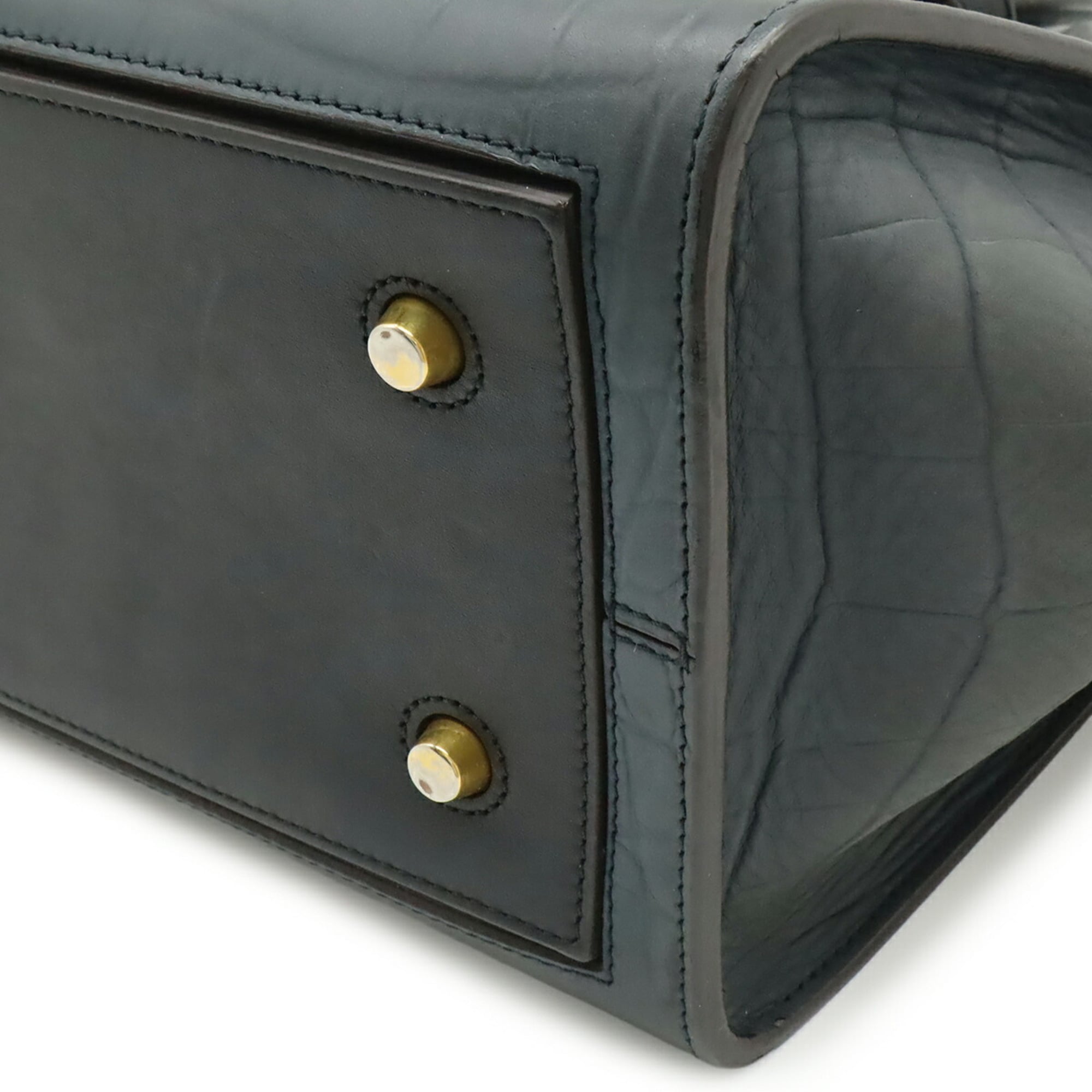 Celine Black Navy Leather Handbag Tote Bag (Pre-Owned)