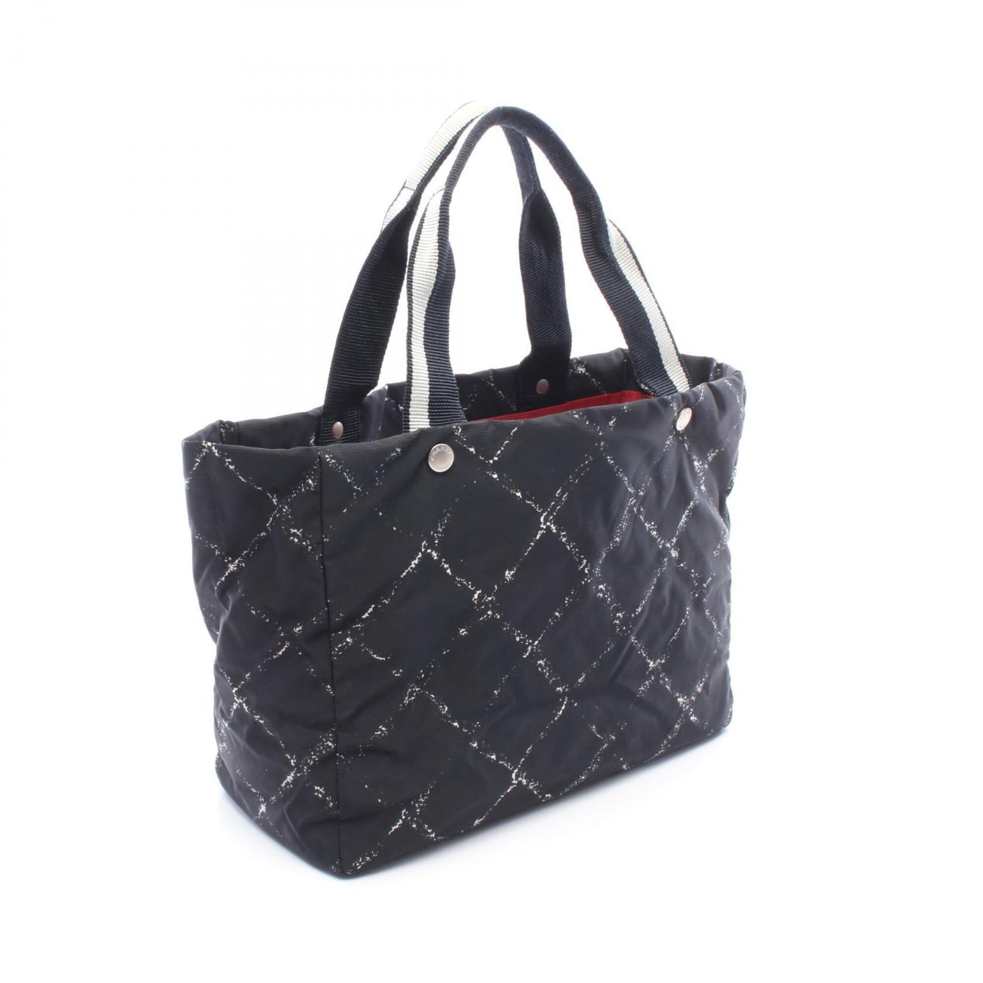 Chanel Black White Nylon Handbag Tote Bag (Pre-Owned)