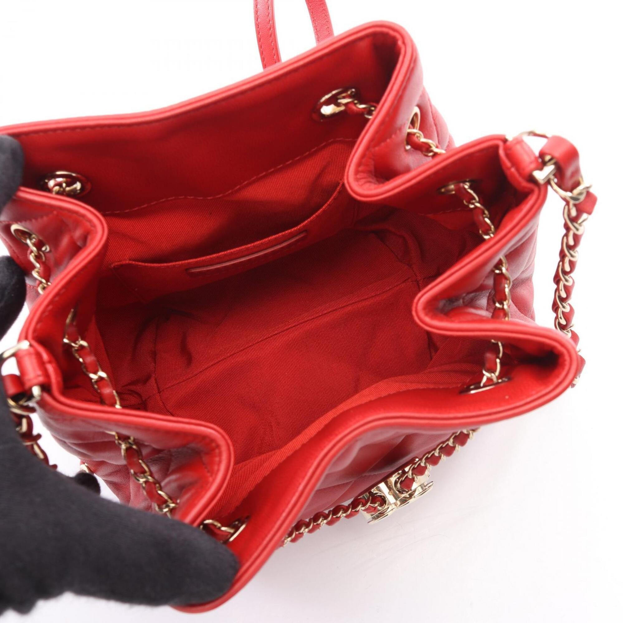 Chanel Matelasse Red Color Leather Handbag Shoulder Bag (Pre-Owned)