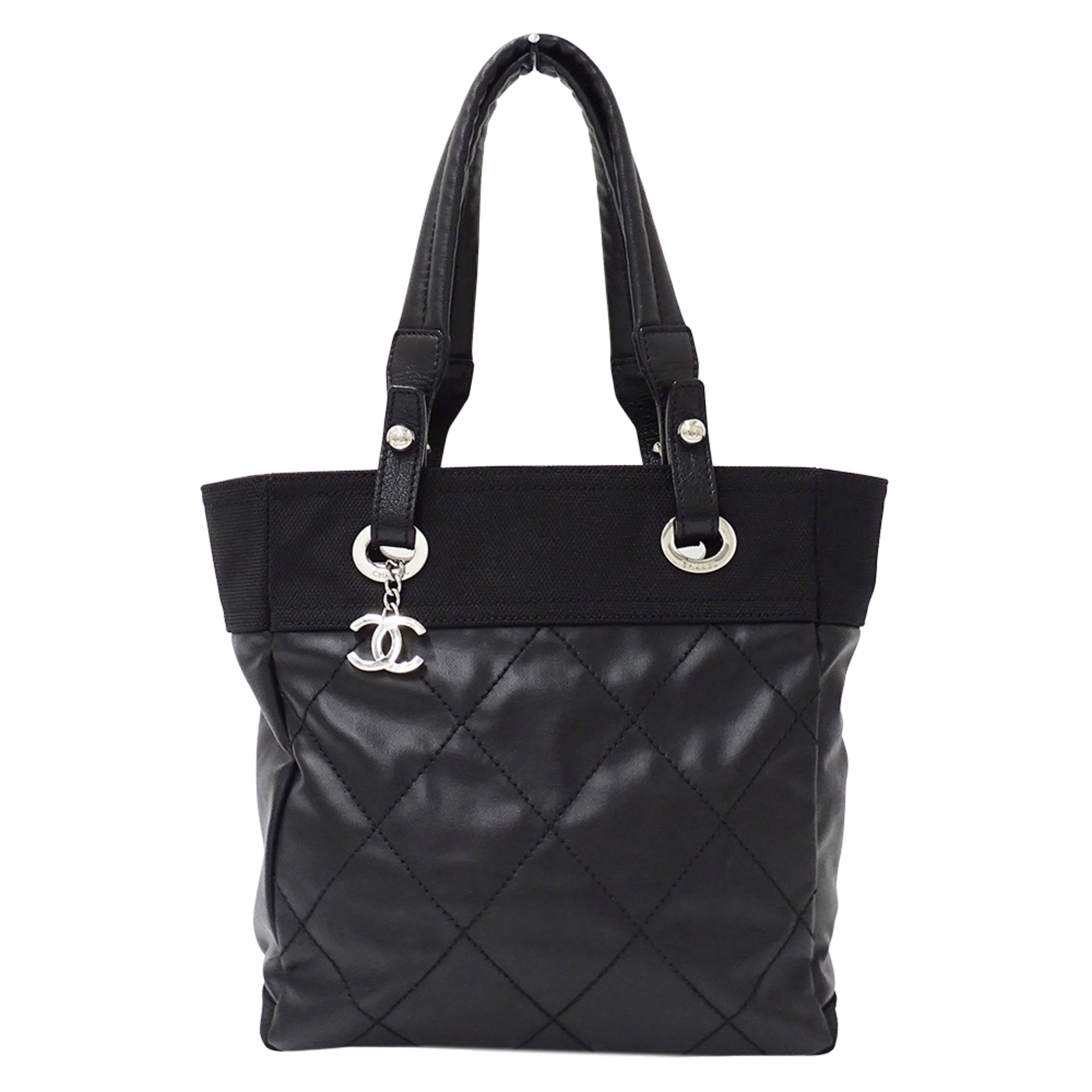 Chanel Black Coated Canvas Handbag Tote Bag (Pre-Owned)