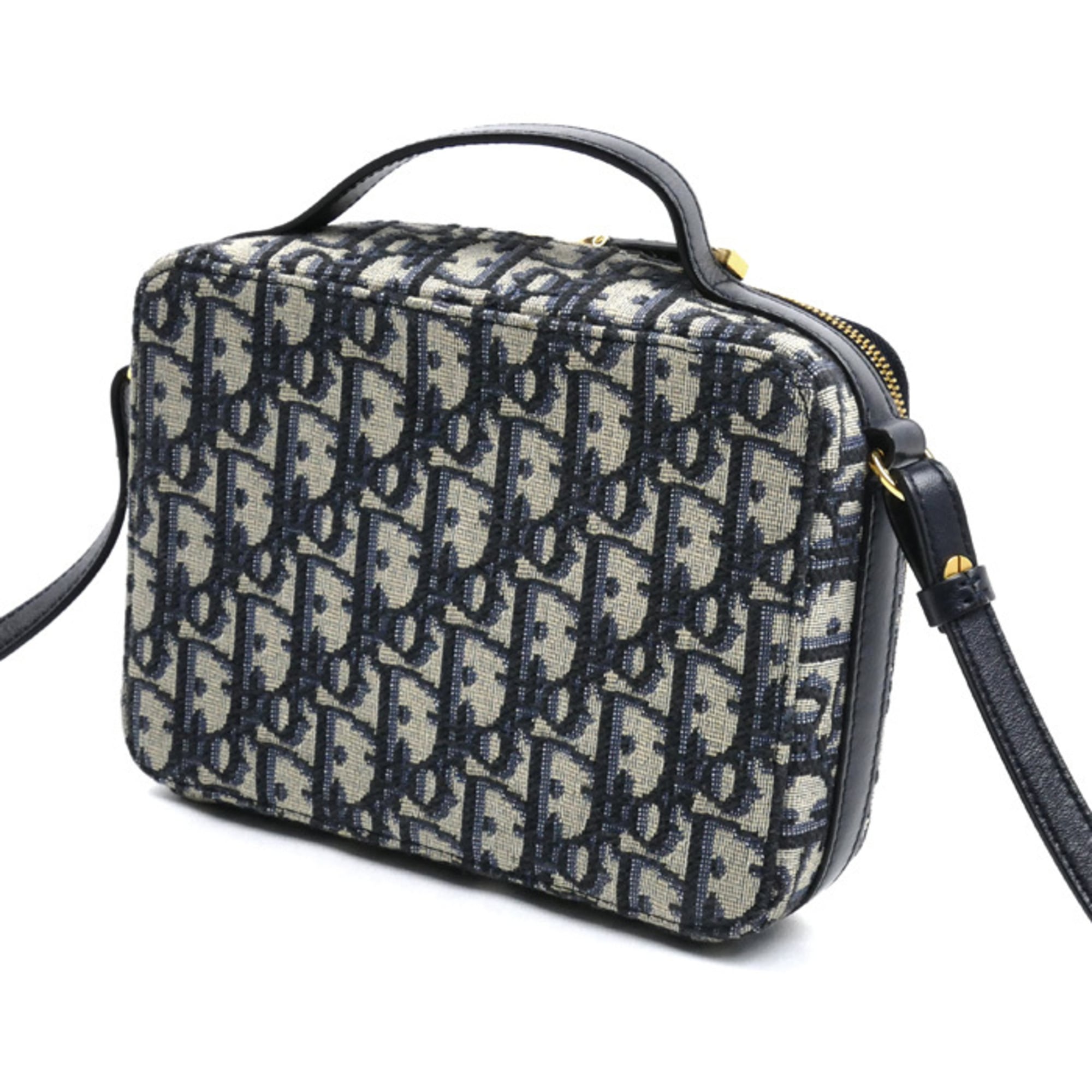 Christian Dior Beige Navy Canvas Leather Shoulder Bag (Pre-Owned)