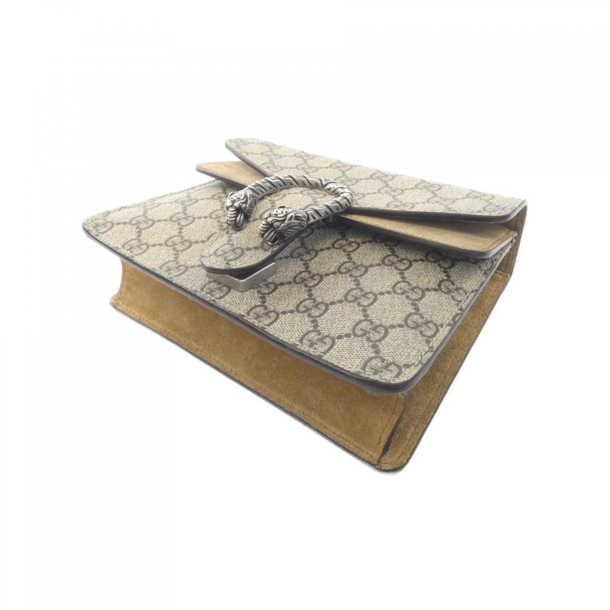 Gucci Beige Suede Gg Supreme Canvas Shoulder Bag (Pre-Owned)