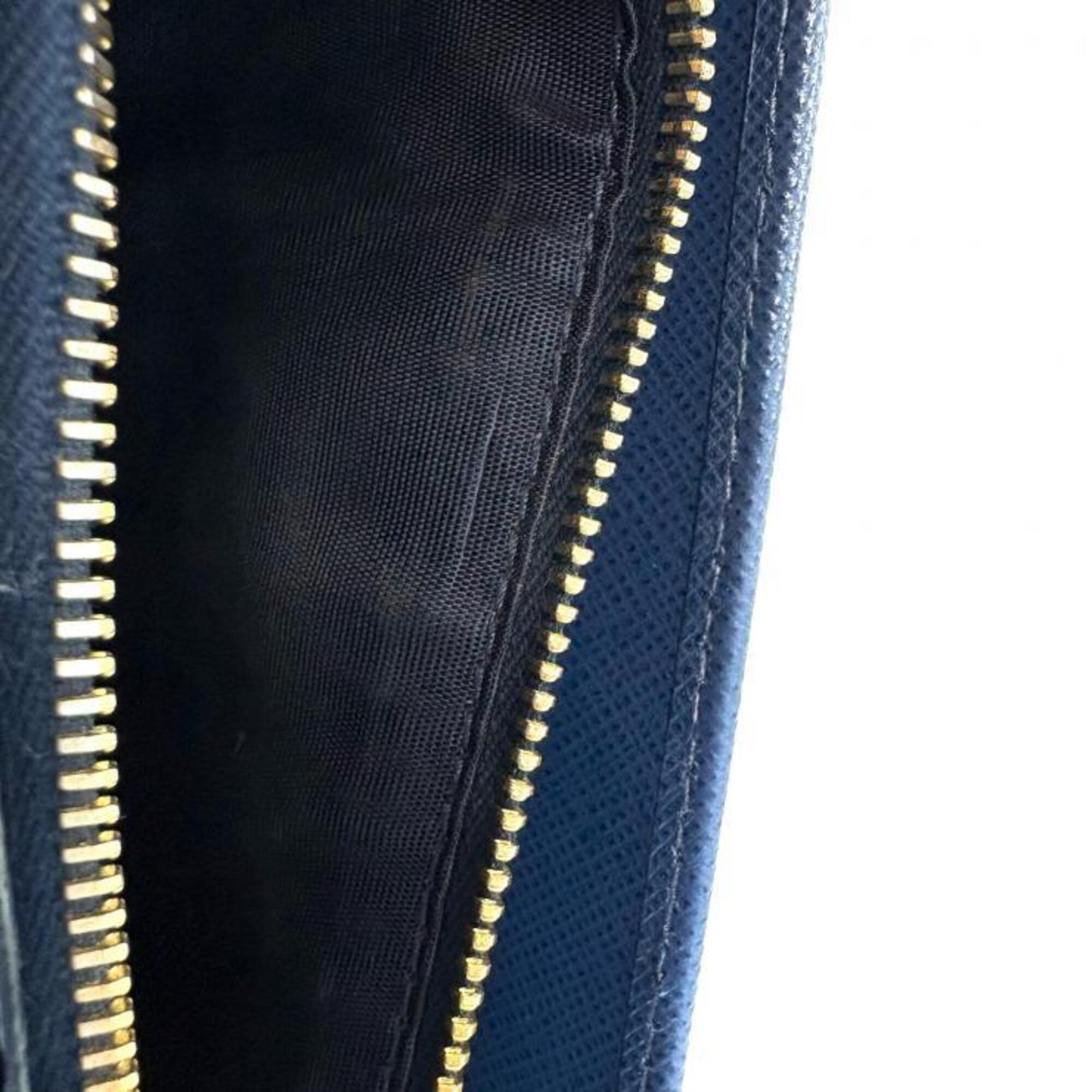 Prada Bluette Navy Saffiano Metal Long Wallet (Bi-Fold) (Pre-Owned)