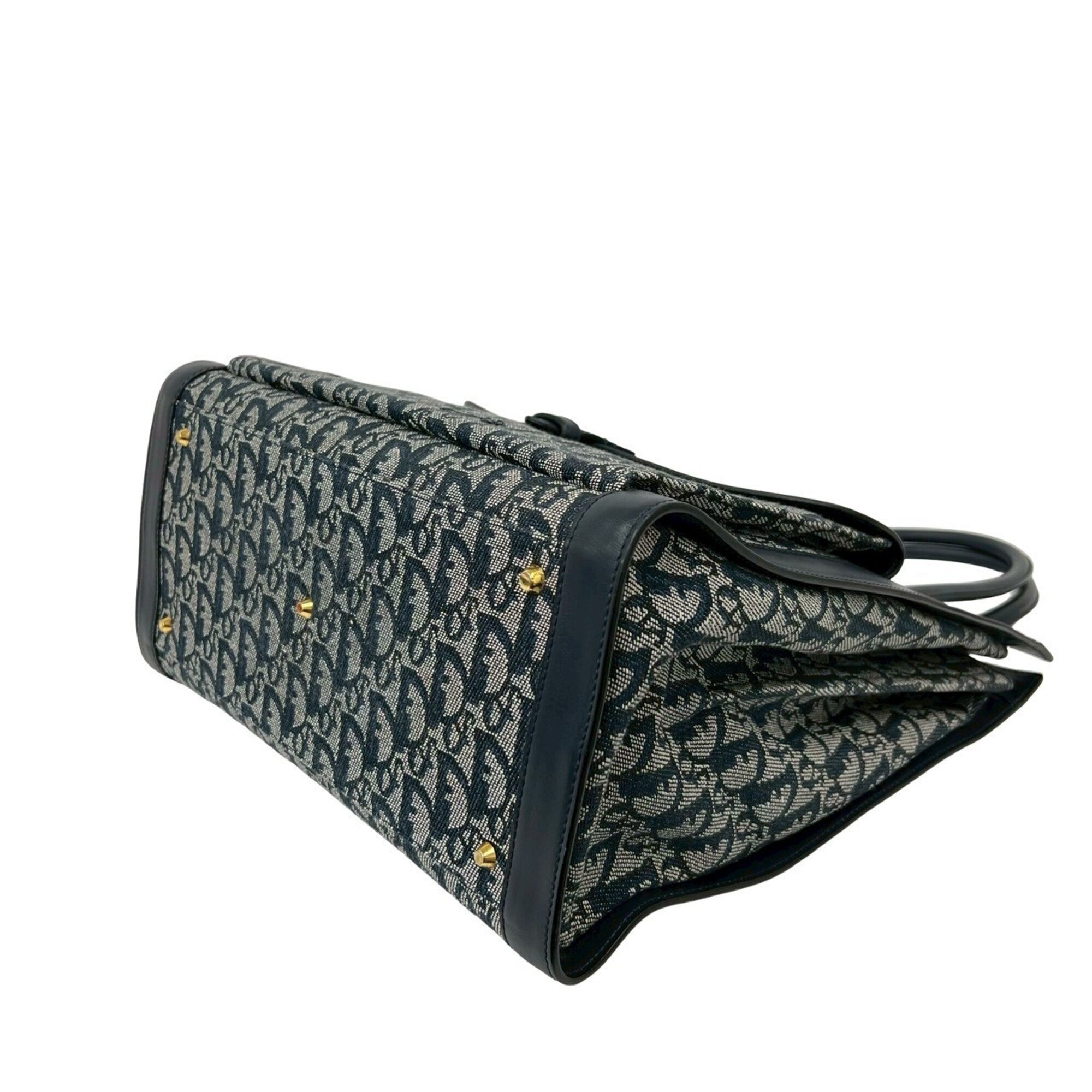 Christian Dior Navy Canvas Leather Handbag Tote Bag (Pre-Owned)
