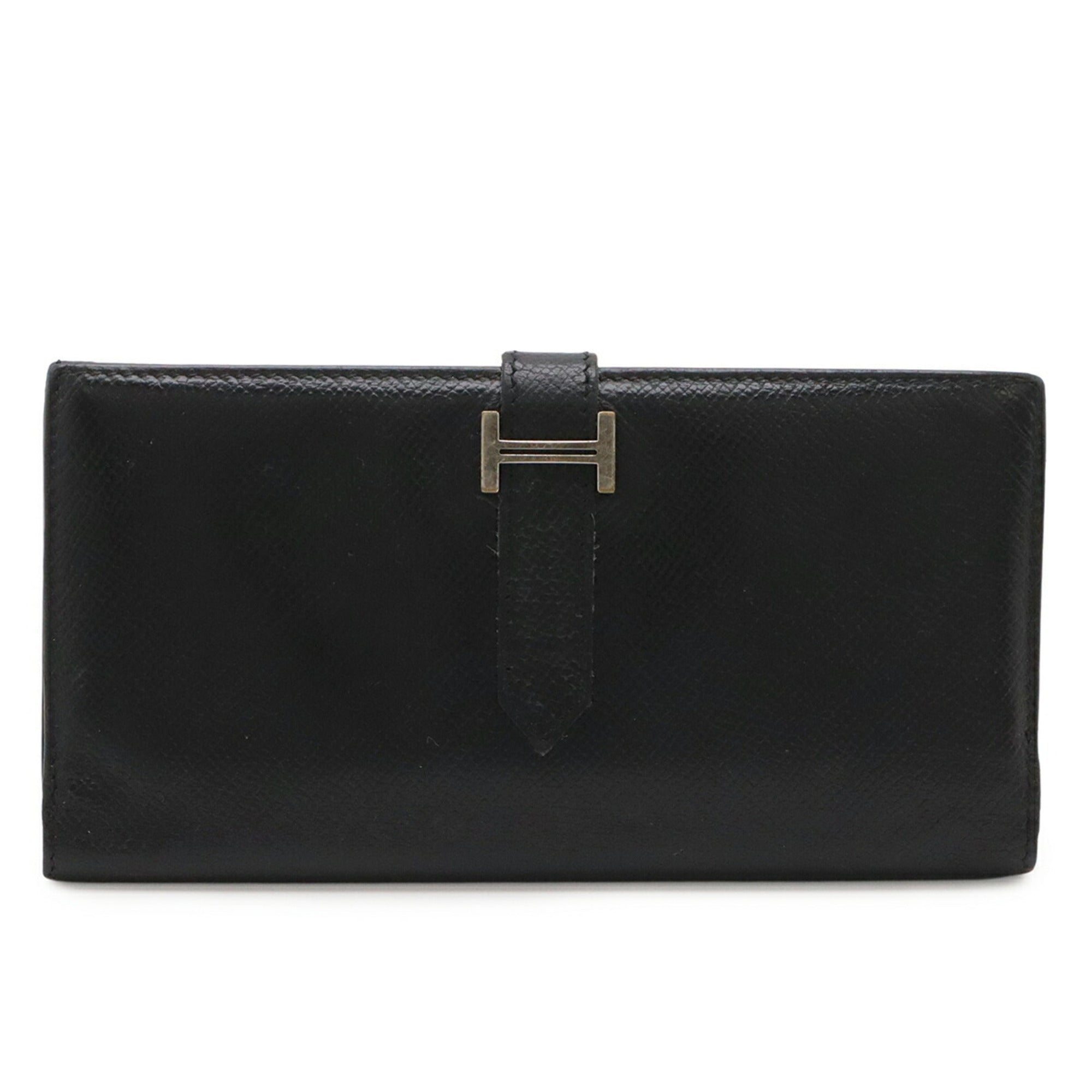 Hermes Black Courchevel Leather Long Wallet (Tri-Fold) (Pre-Owned)