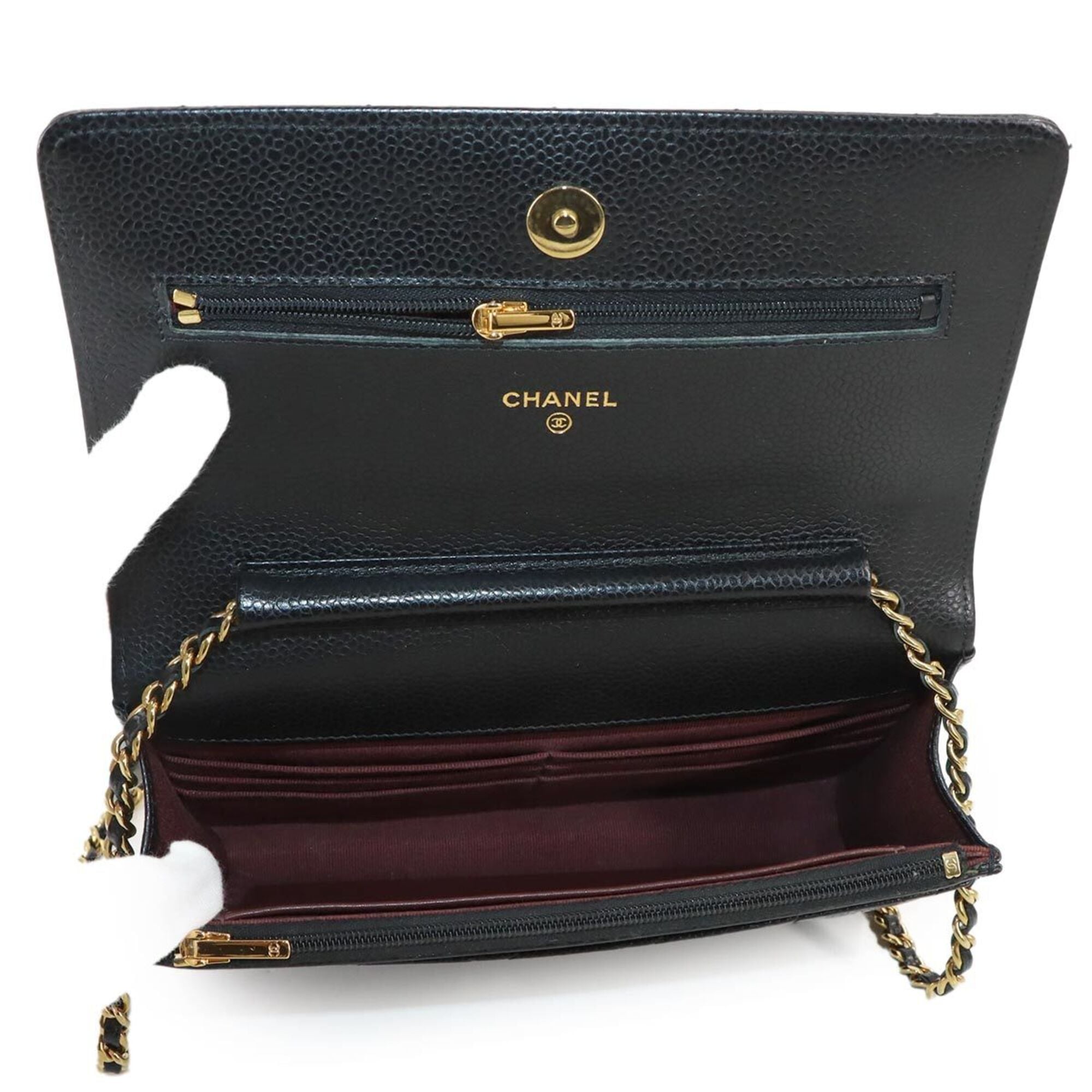 Chanel Black Grained Calfskin Chain/Shoulder Wallet (Pre-Owned)