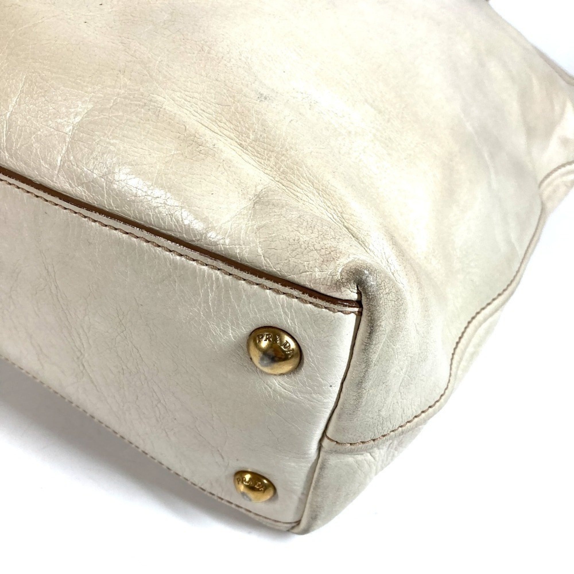 Prada Ivory Leather Shoulder Bag Tote Bag (Pre-Owned)