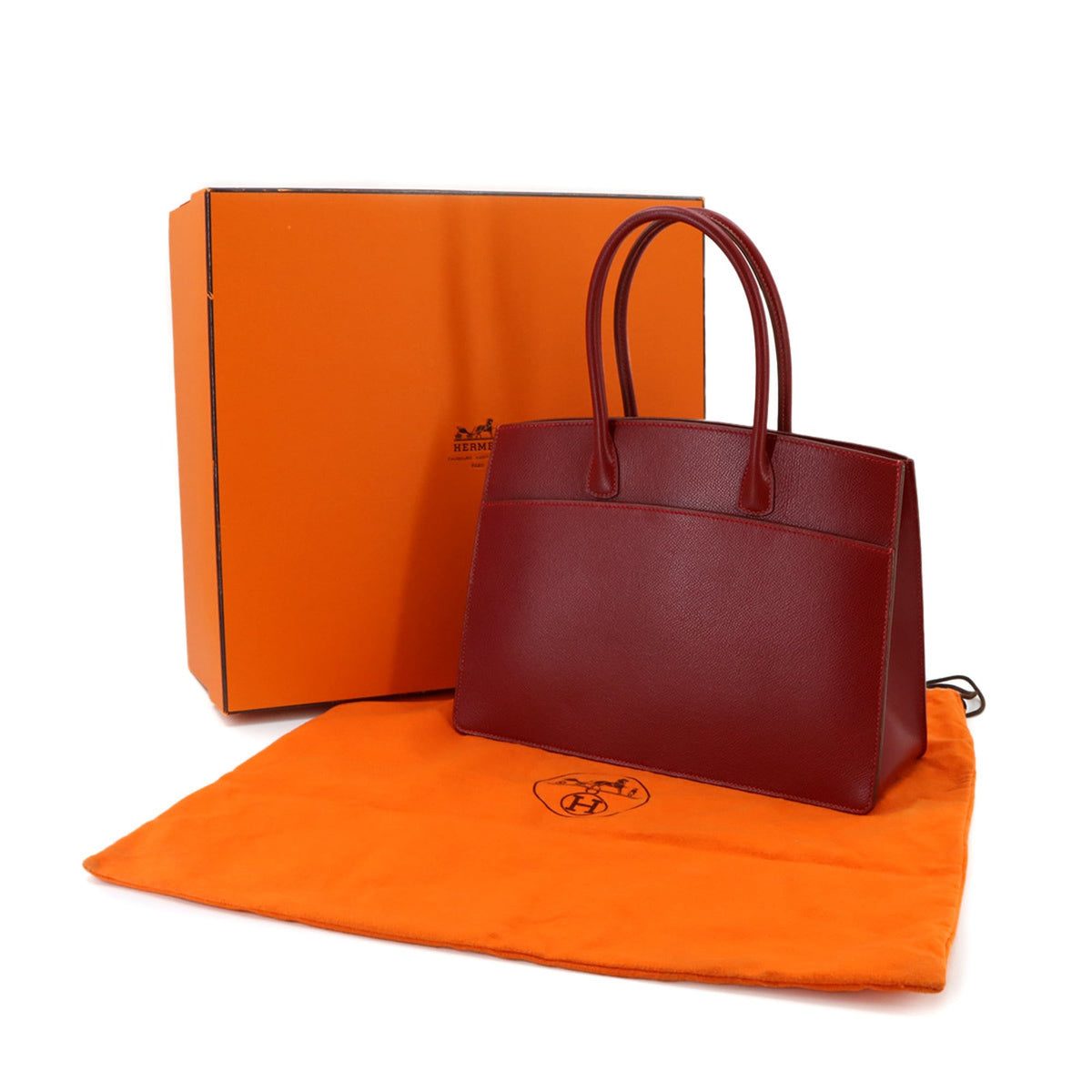 Hermes Red Color Lisse Leather Handbag Tote Bag (Pre-Owned)