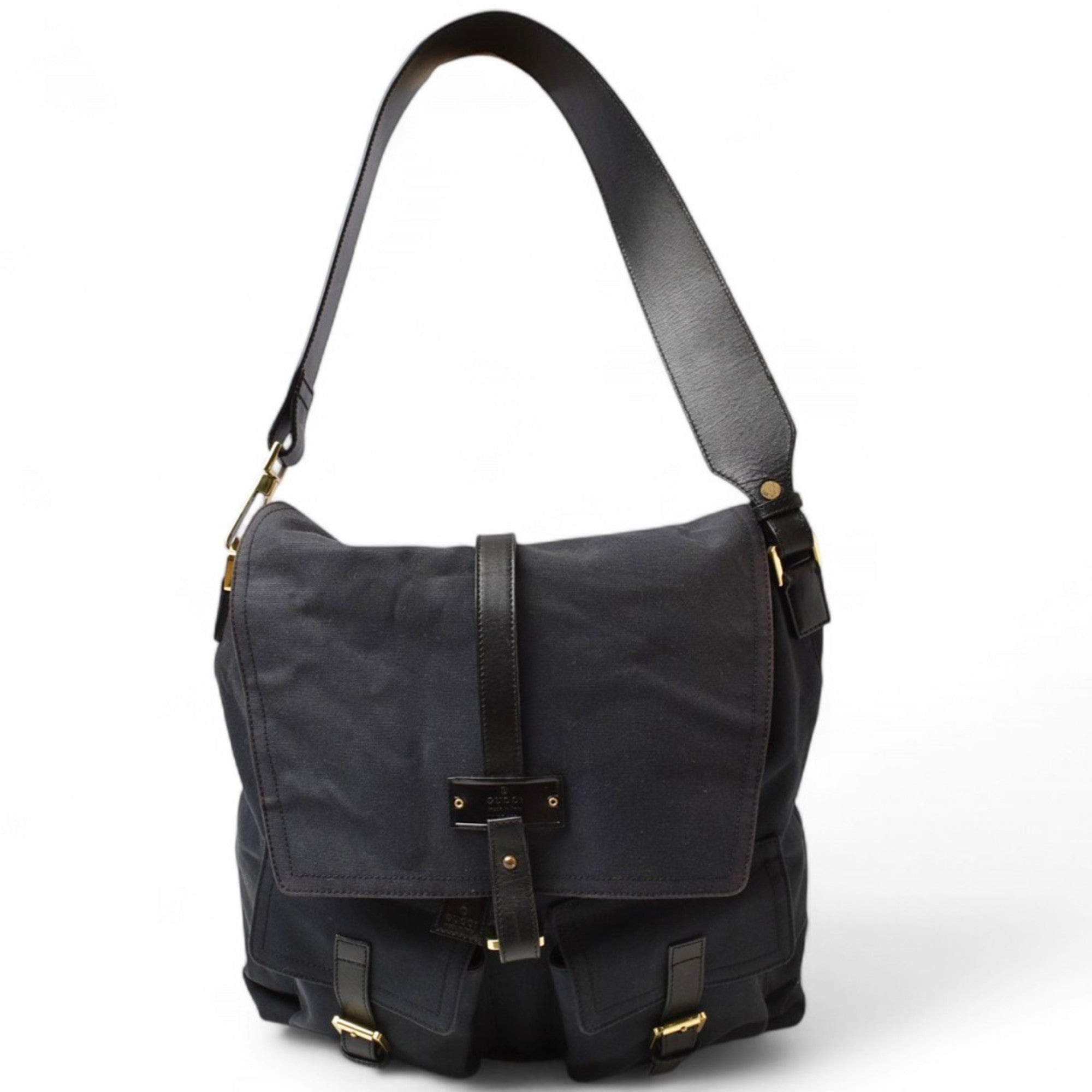 Gucci Black Cotton Canvas Shoulder Bag Sling Bag (Pre-Owned)