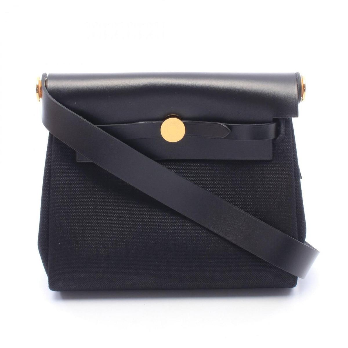 Hermes Black Canvas Leather Handbag Shoulder Bag (Pre-Owned)