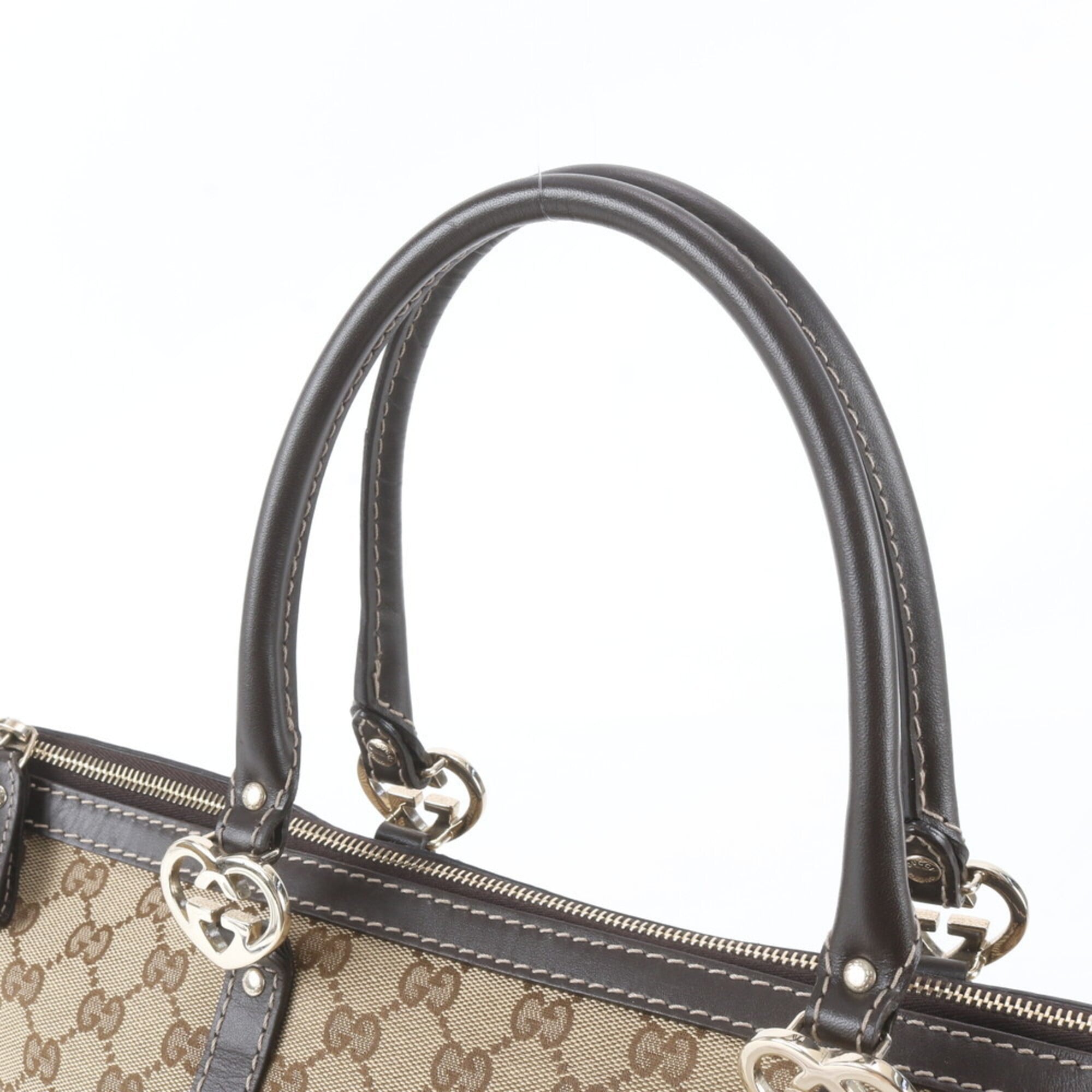 Gucci Brown Leather Canvas Handbag Shoulder Bag Tote Bag (Pre-Owned)