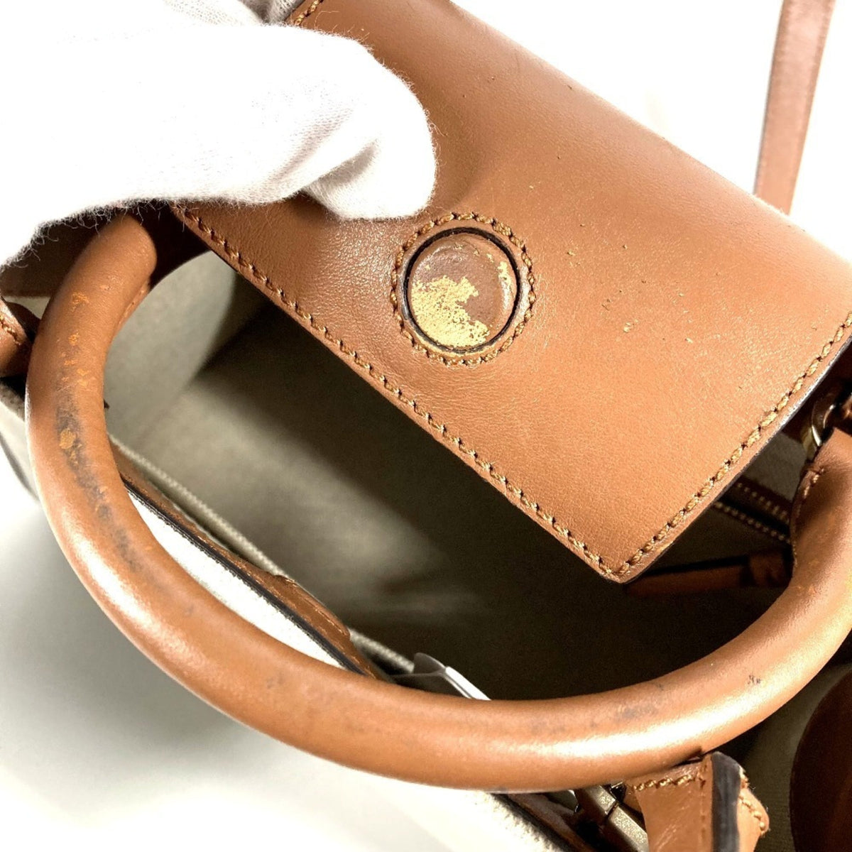 Jimmy Choo Beige Leather Canvas Handbag Shoulder Bag Tote Bag (Pre-Owned)