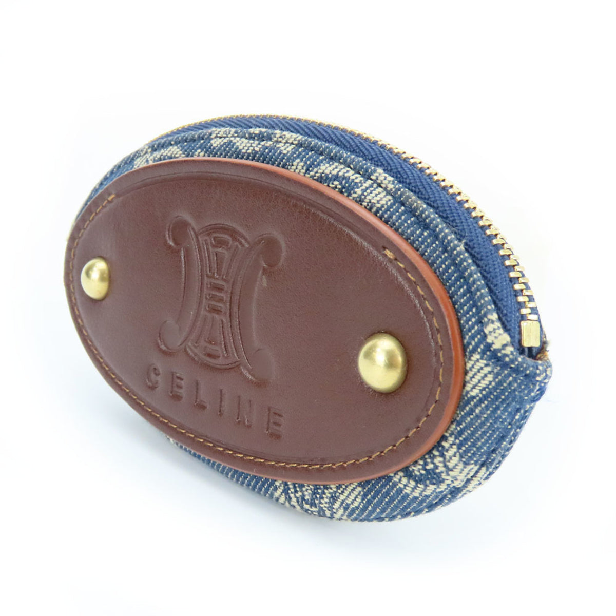 Celine Blue Brown Denim Leather Coin Purse/Coin Case (Pre-Owned)
