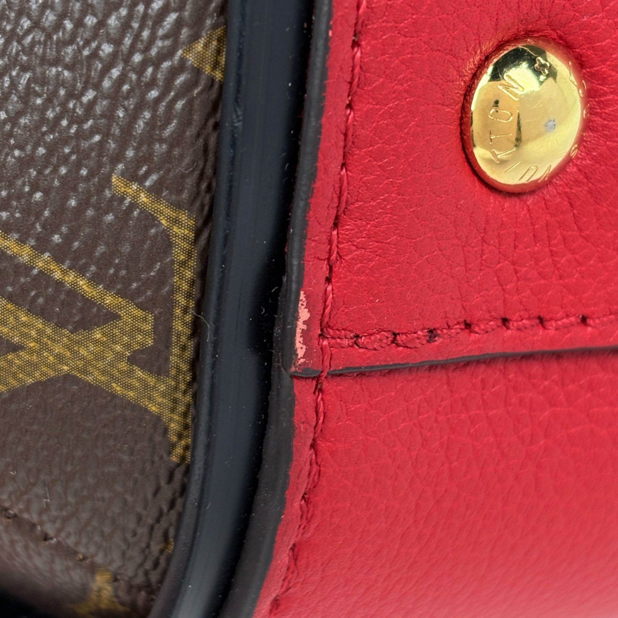 Louis Vuitton Cerise Red Brown Monogram Handbag Tote Bag (Pre-Owned)